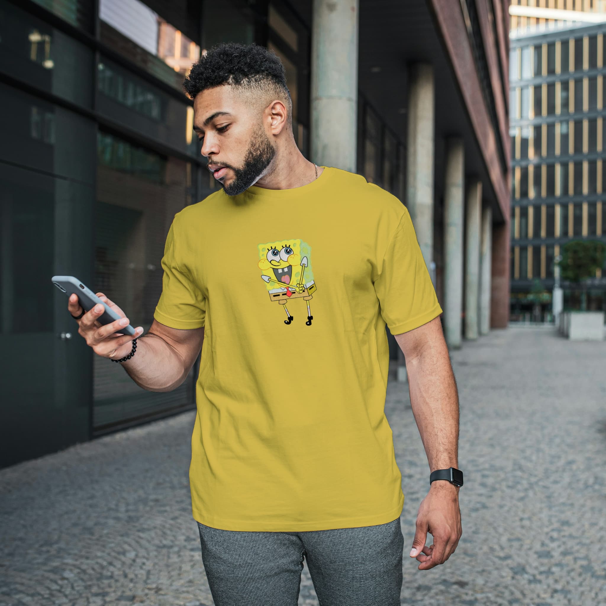 Camiseta Unisex Bordada 100% Algodón – Cómoda – Diseño Bob Esponja