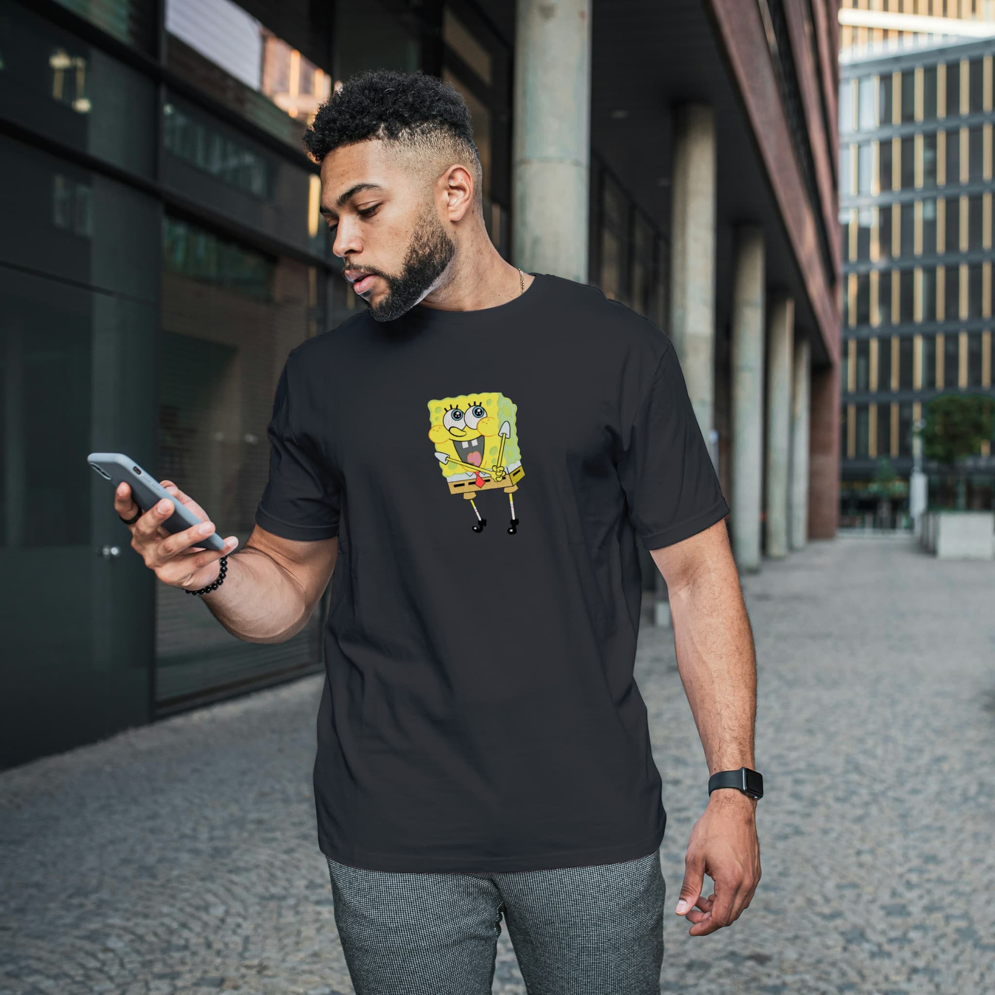 Camiseta Unisex Bordada 100% Algodón – Cómoda – Diseño Bob Esponja