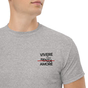 T-Shirt Unisex Ricamata 100% Cotone – Confortevole – Design Vivere Senza Amore-Biiply