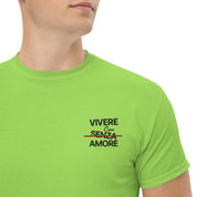 T-Shirt Unisex Ricamata 100% Cotone – Confortevole – Design Vivere Senza Amore-Biiply