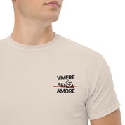 T-Shirt Unisex Ricamata 100% Cotone – Confortevole – Design Vivere Senza Amore-Biiply