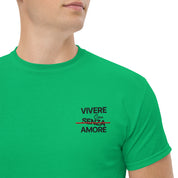 T-Shirt Unisex Ricamata 100% Cotone – Confortevole – Design Vivere Senza Amore-Biiply