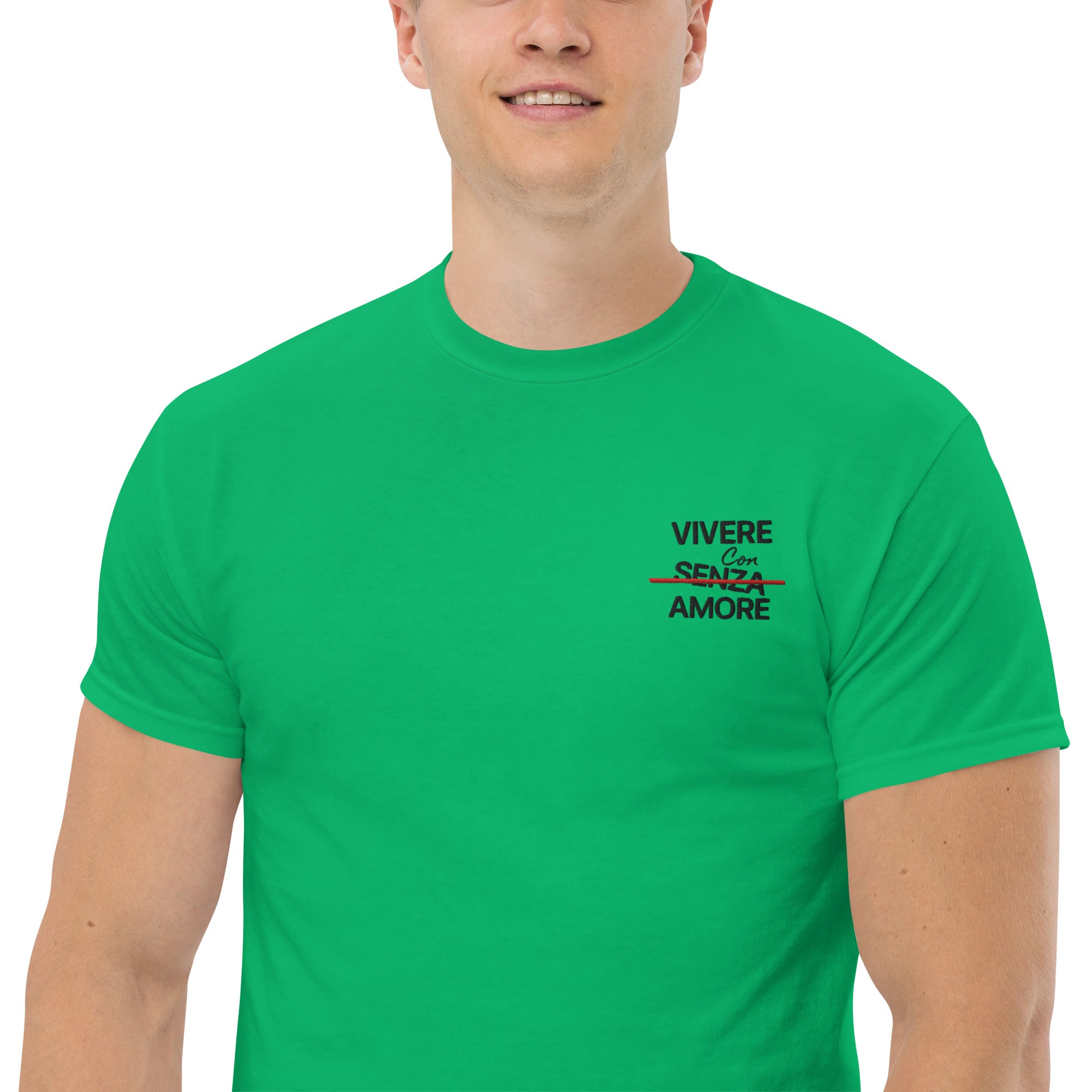 T-Shirt Unisex Ricamata 100% Cotone – Confortevole – Design Vivere Senza Amore-Biiply