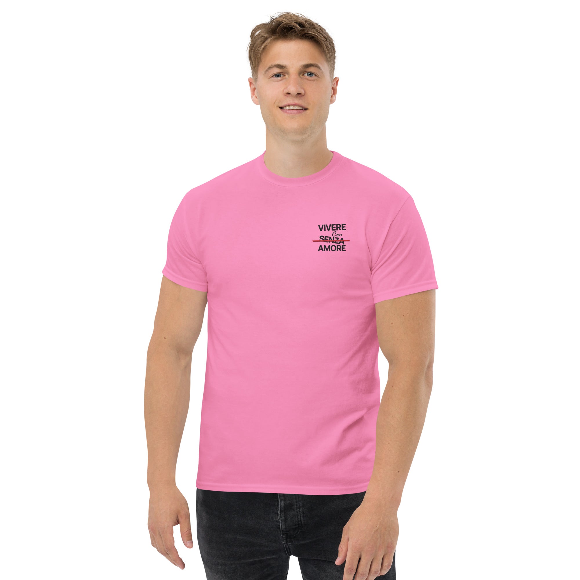 T-Shirt Unisex Ricamata 100% Cotone – Confortevole – Design Vivere Senza Amore-Biiply