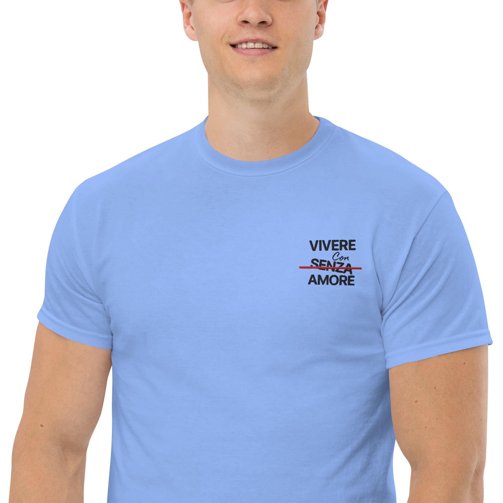 T-Shirt Unisex Ricamata 100% Cotone – Confortevole – Design Vivere Senza Amore-Biiply