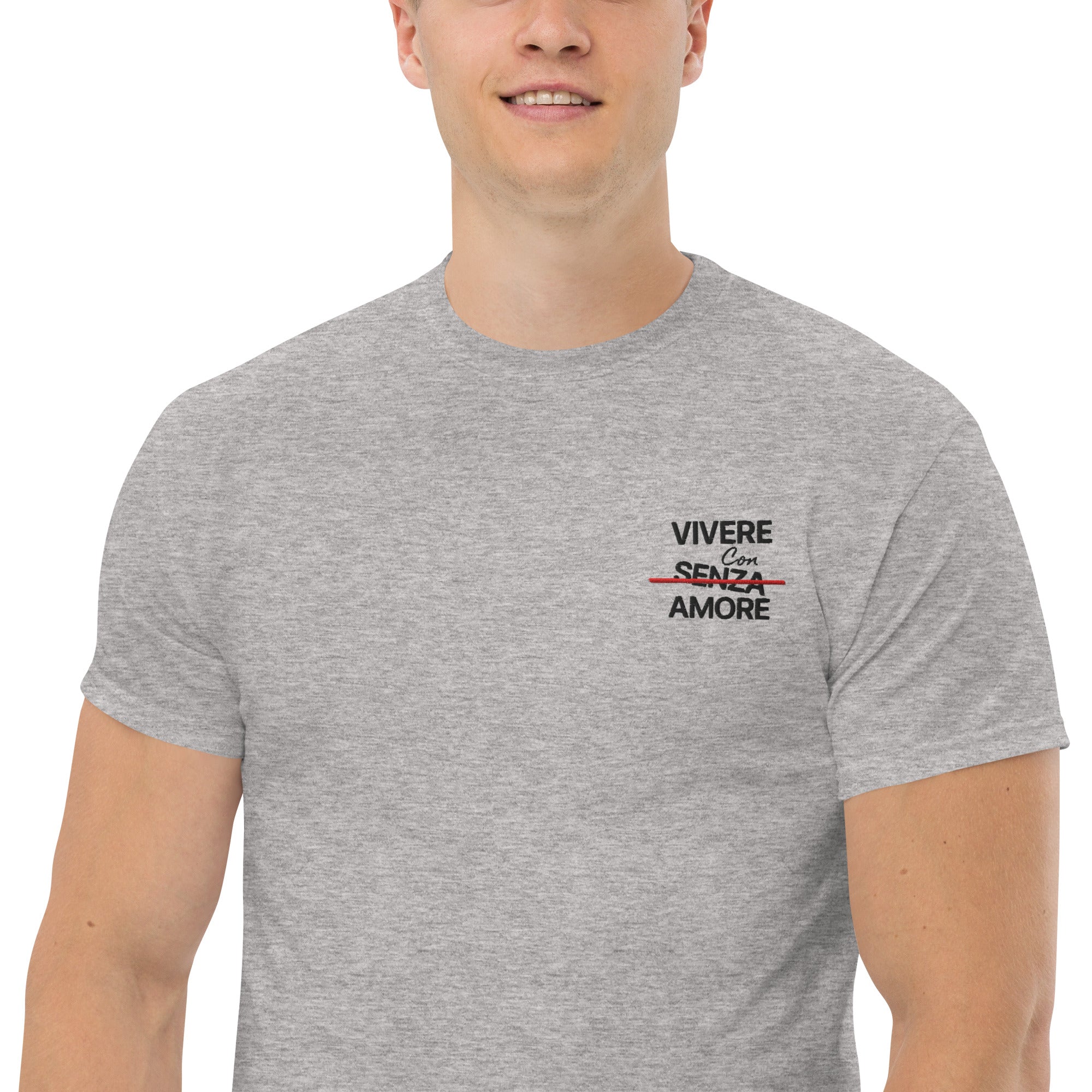 T-Shirt Unisex Ricamata 100% Cotone – Confortevole – Design Vivere Senza Amore-Biiply