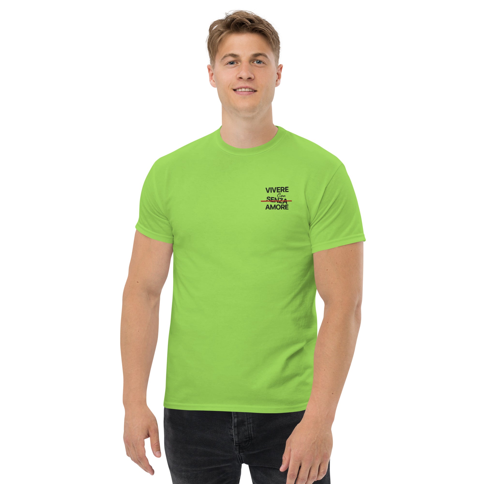 T-Shirt Unisex Ricamata 100% Cotone – Confortevole – Design Vivere Senza Amore-Biiply