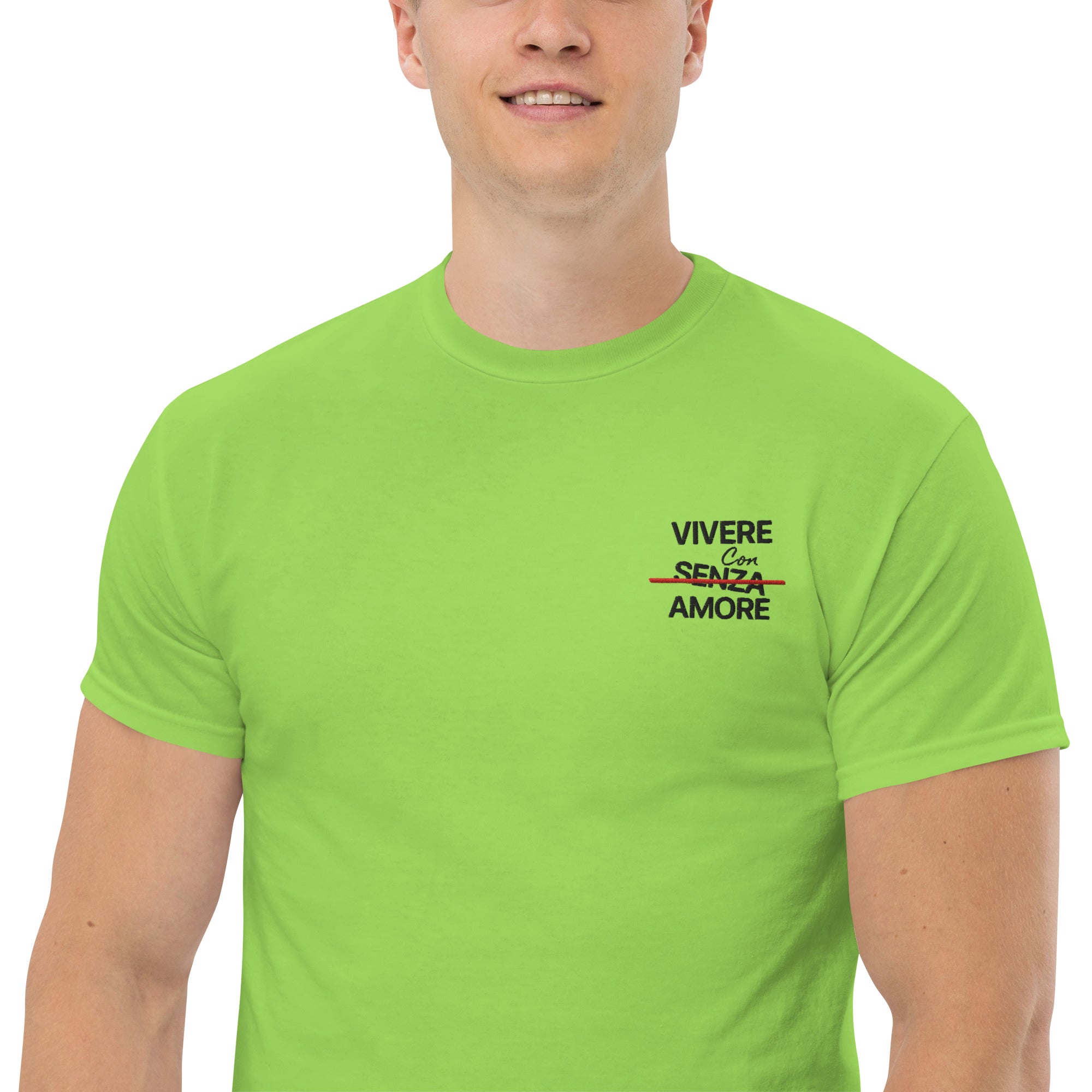 T-Shirt Unisex Ricamata 100% Cotone – Confortevole – Design Vivere Senza Amore-Biiply