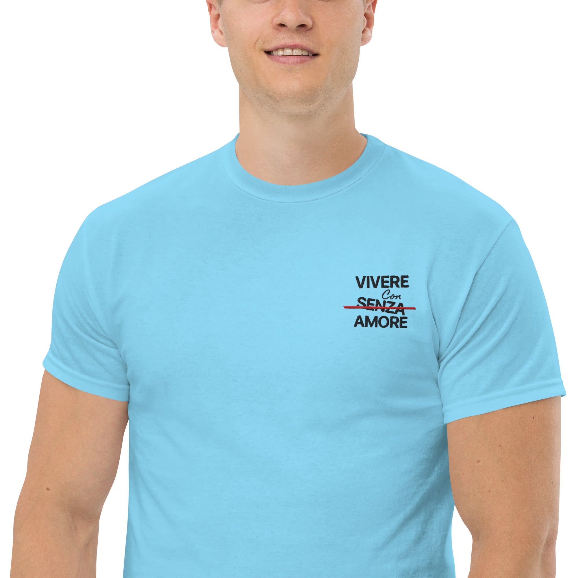 T-Shirt Unisex Ricamata 100% Cotone – Confortevole – Design Vivere Senza Amore-Biiply