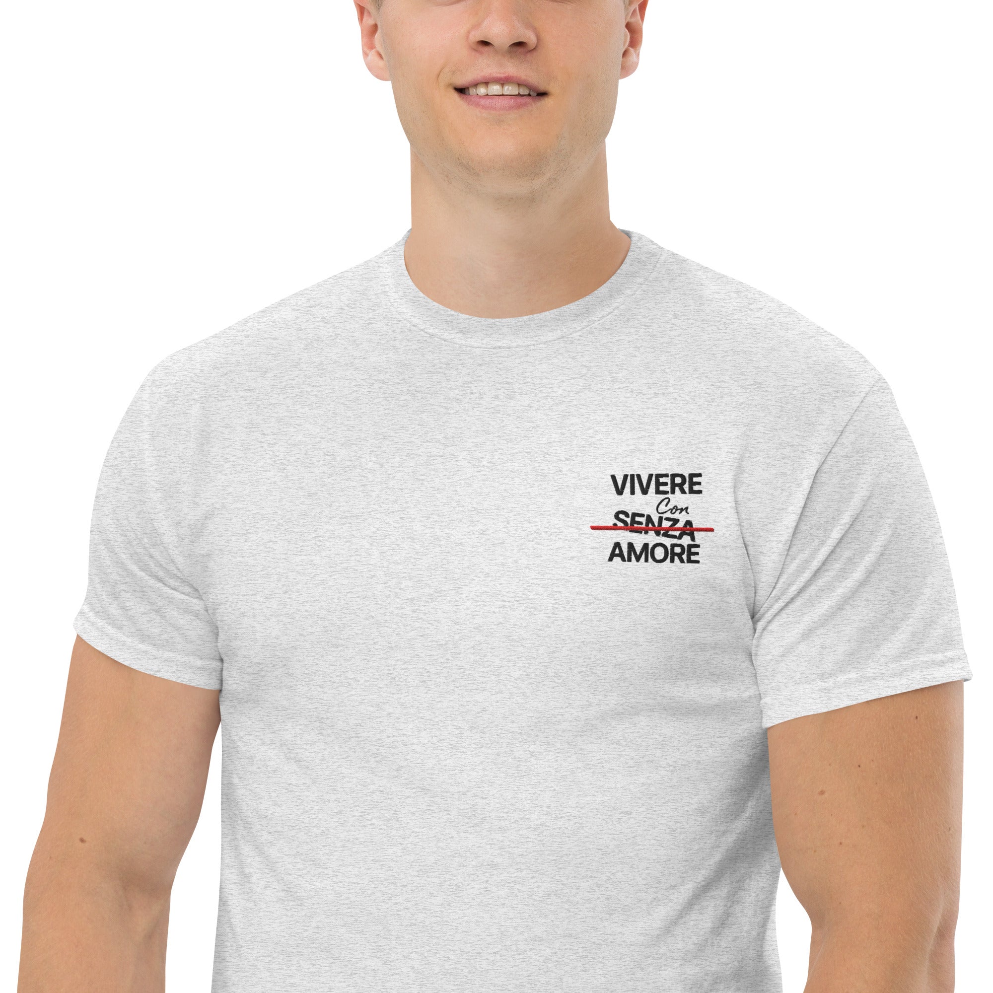 T-Shirt Unisex Ricamata 100% Cotone – Confortevole – Design Vivere Senza Amore-Biiply