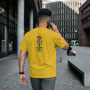 Camiseta Unisex Bordada en la espalda 100% Algodón – Cómoda – Diseño rosa con hojas de mariposa