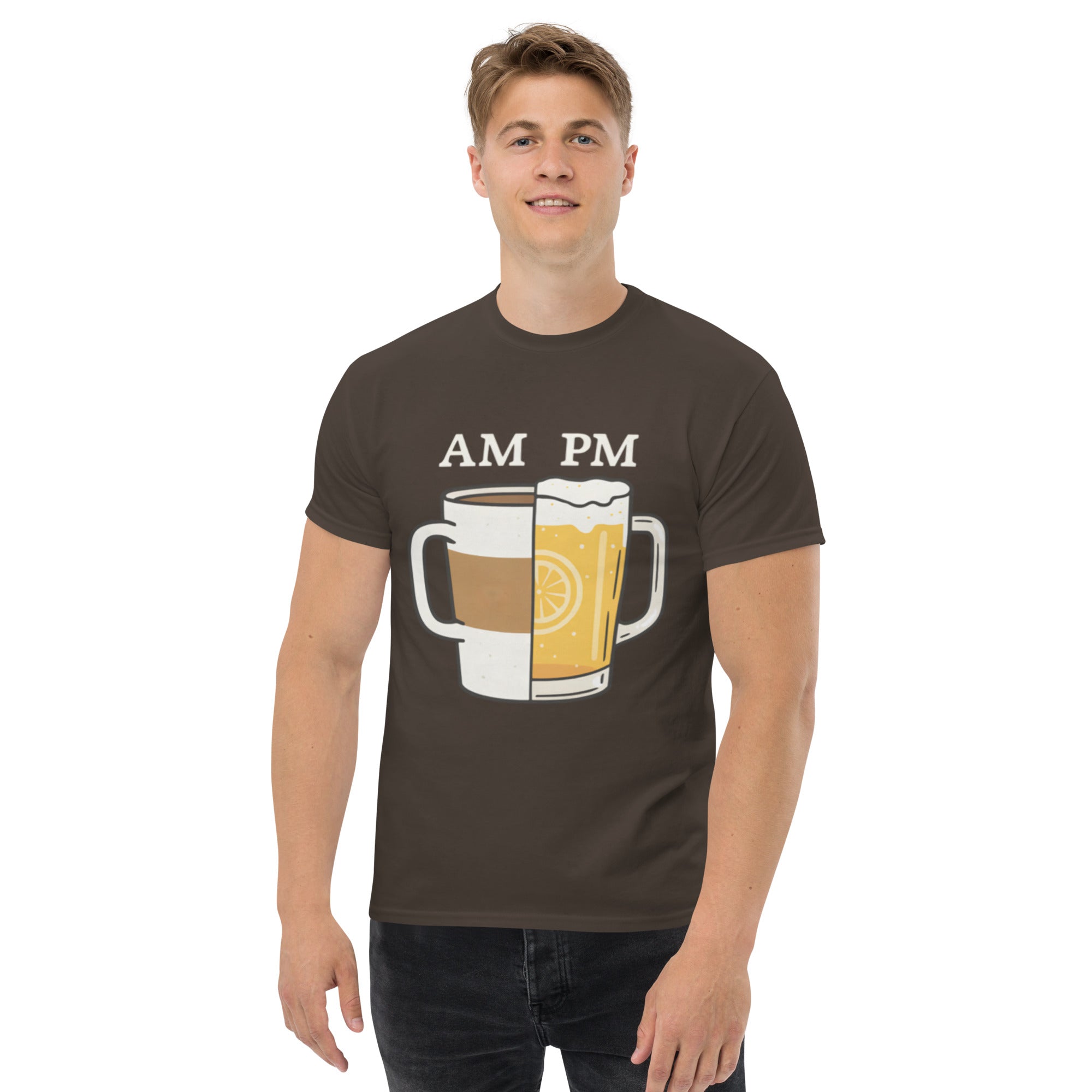 T-Shirt Unisex Stampata 100% Cotone – Confortevole – Design Caffè A.M Birra P.M-Biiply