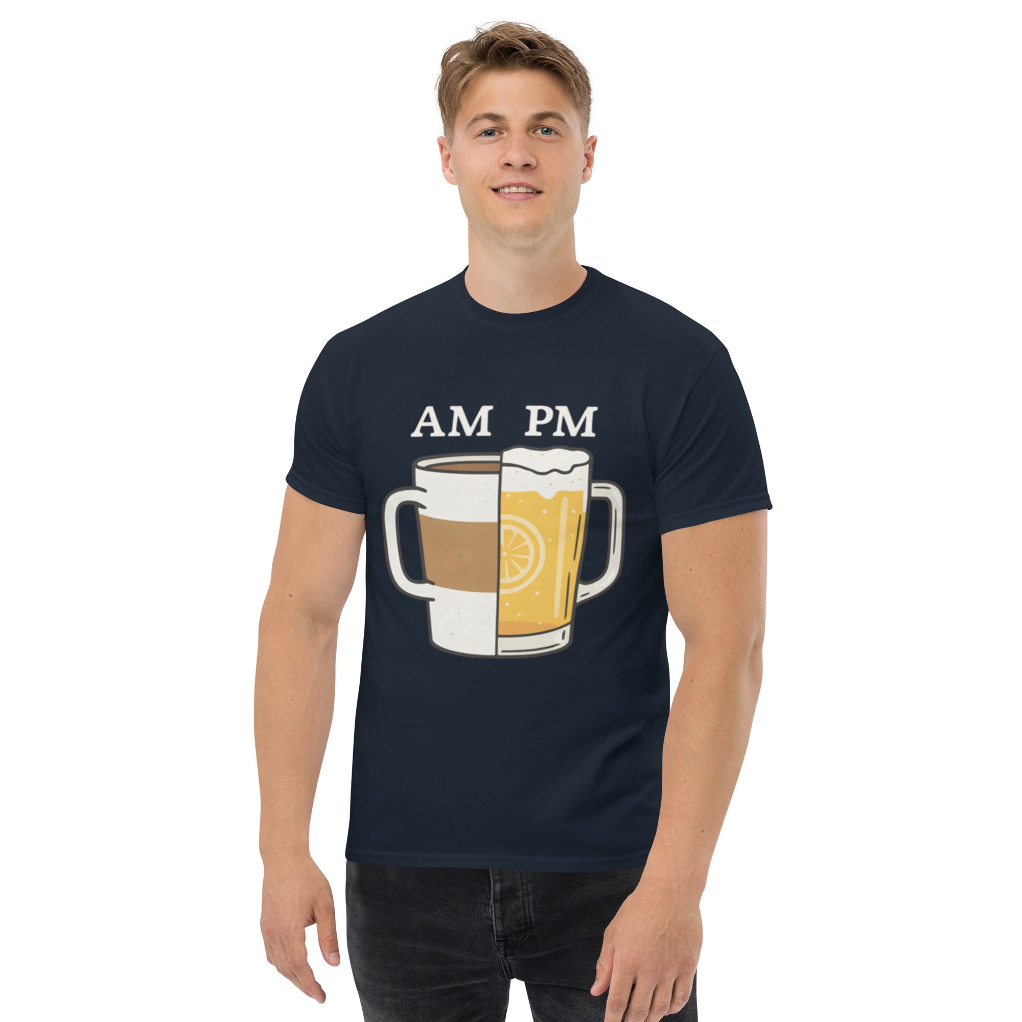 T-Shirt Unisex Stampata 100% Cotone – Confortevole – Design Caffè A.M Birra P.M-Biiply