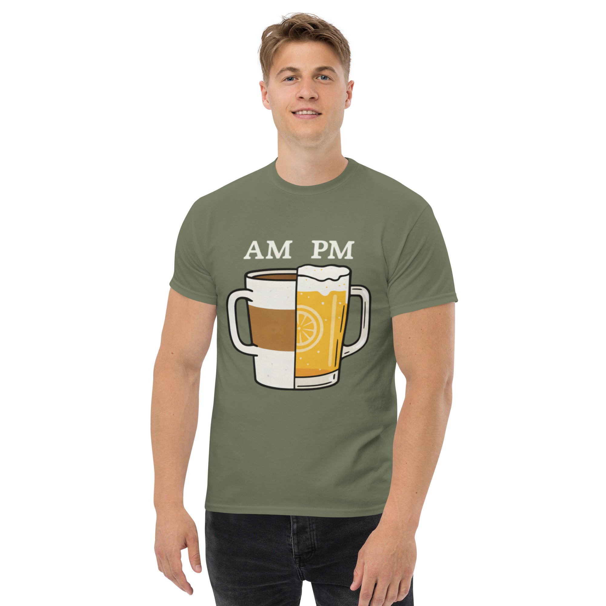 T-Shirt Unisex Stampata 100% Cotone – Confortevole – Design Caffè A.M Birra P.M-Biiply