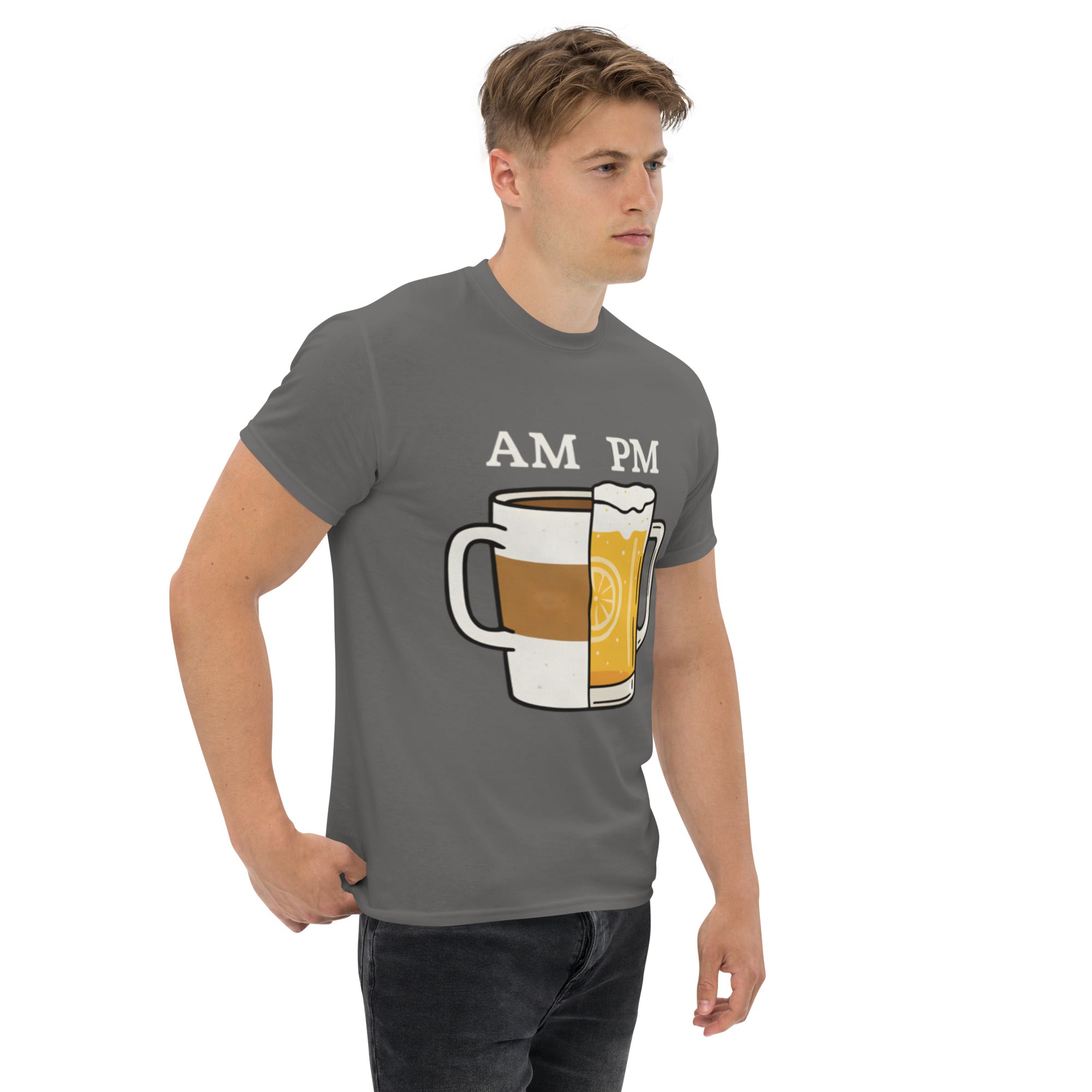 T-Shirt Unisex Stampata 100% Cotone – Confortevole – Design Caffè A.M Birra P.M-Biiply