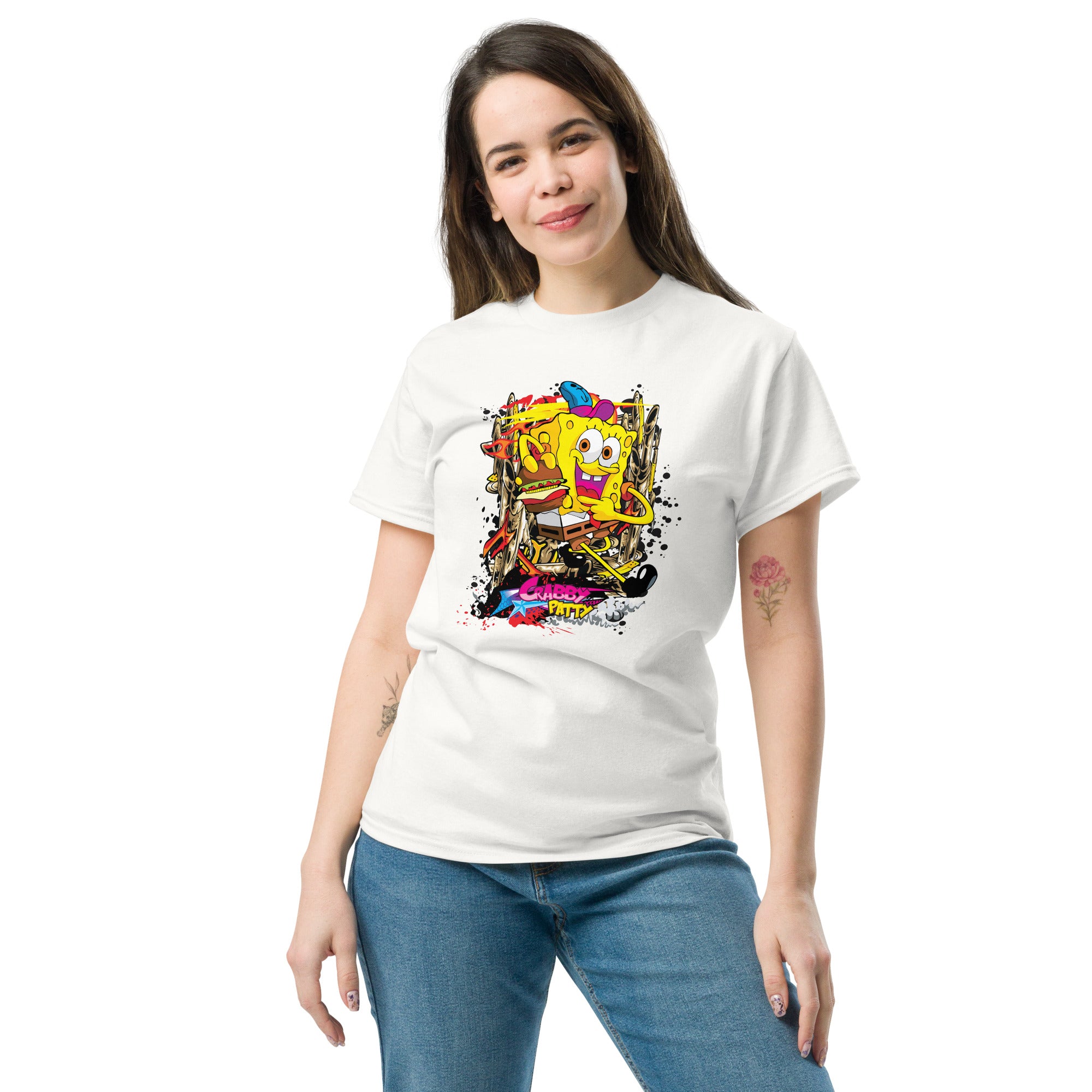 T-Shirt Unisex Stampata 100% Cotone – Confortevole – Design Crabby Patty-Biiply