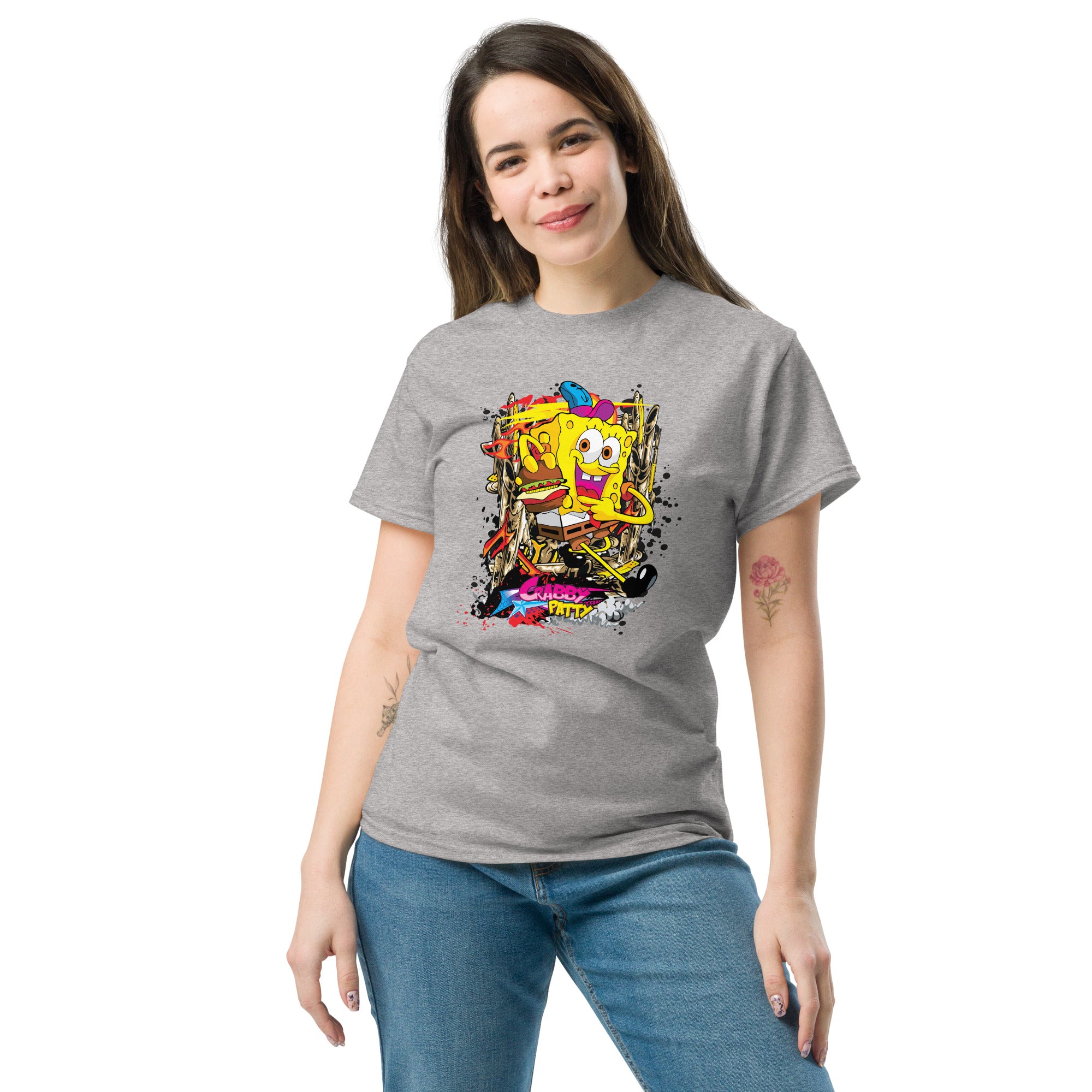 T-Shirt Unisex Stampata 100% Cotone – Confortevole – Design Crabby Patty-Biiply