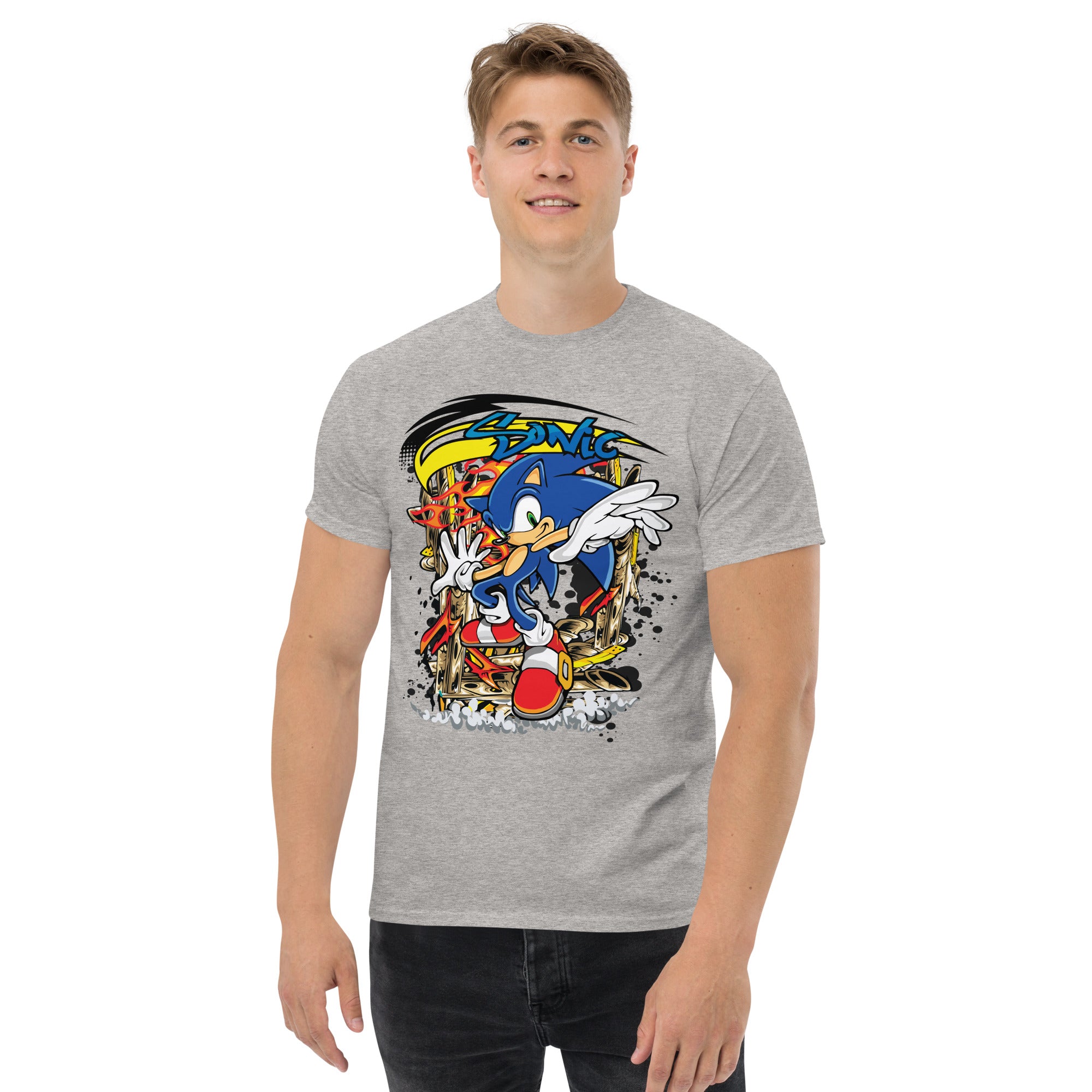 T-Shirt Unisex Stampata 100% Cotone – Confortevole – Design Graffito Sonic-Biiply