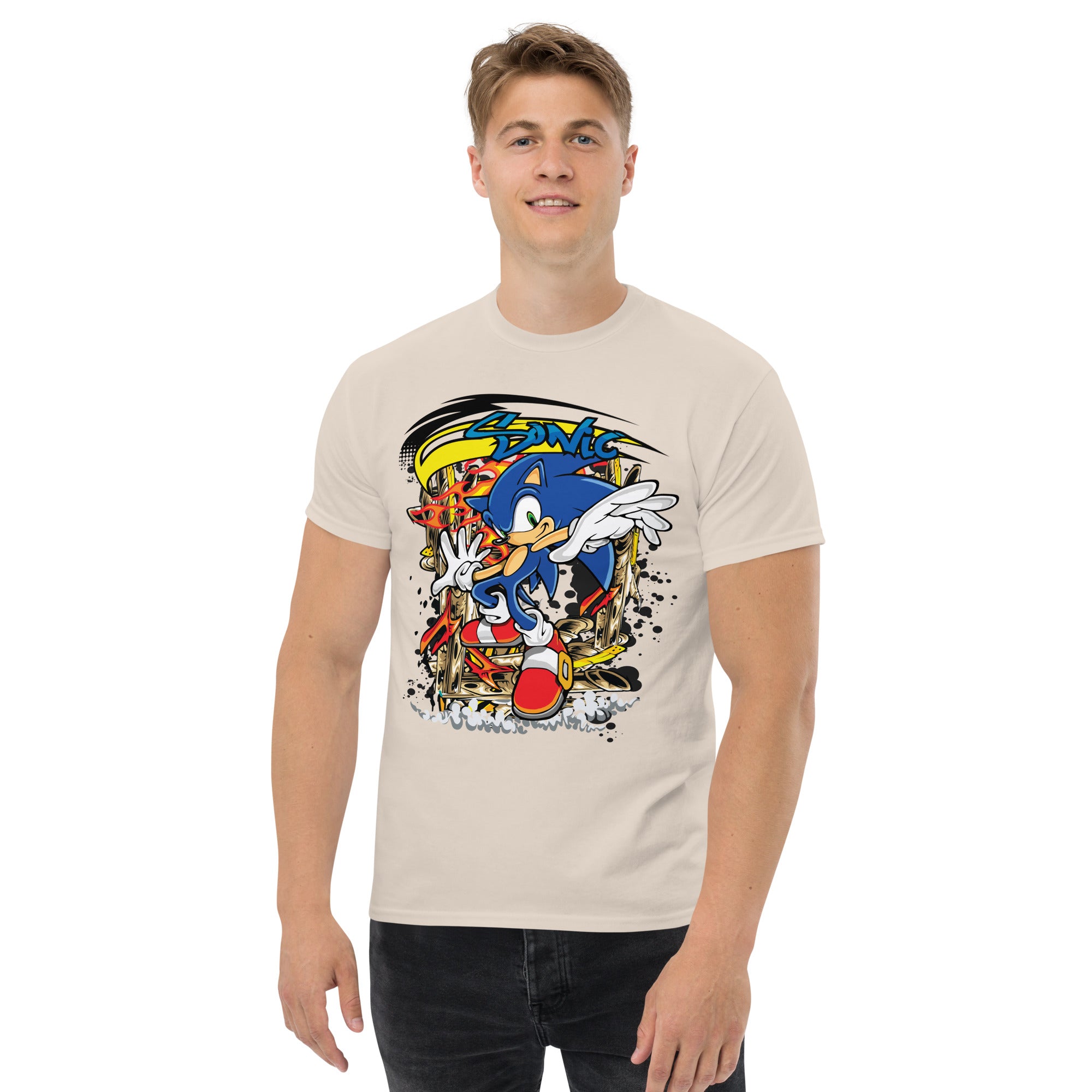 T-Shirt Unisex Stampata 100% Cotone – Confortevole – Design Graffito Sonic-Biiply