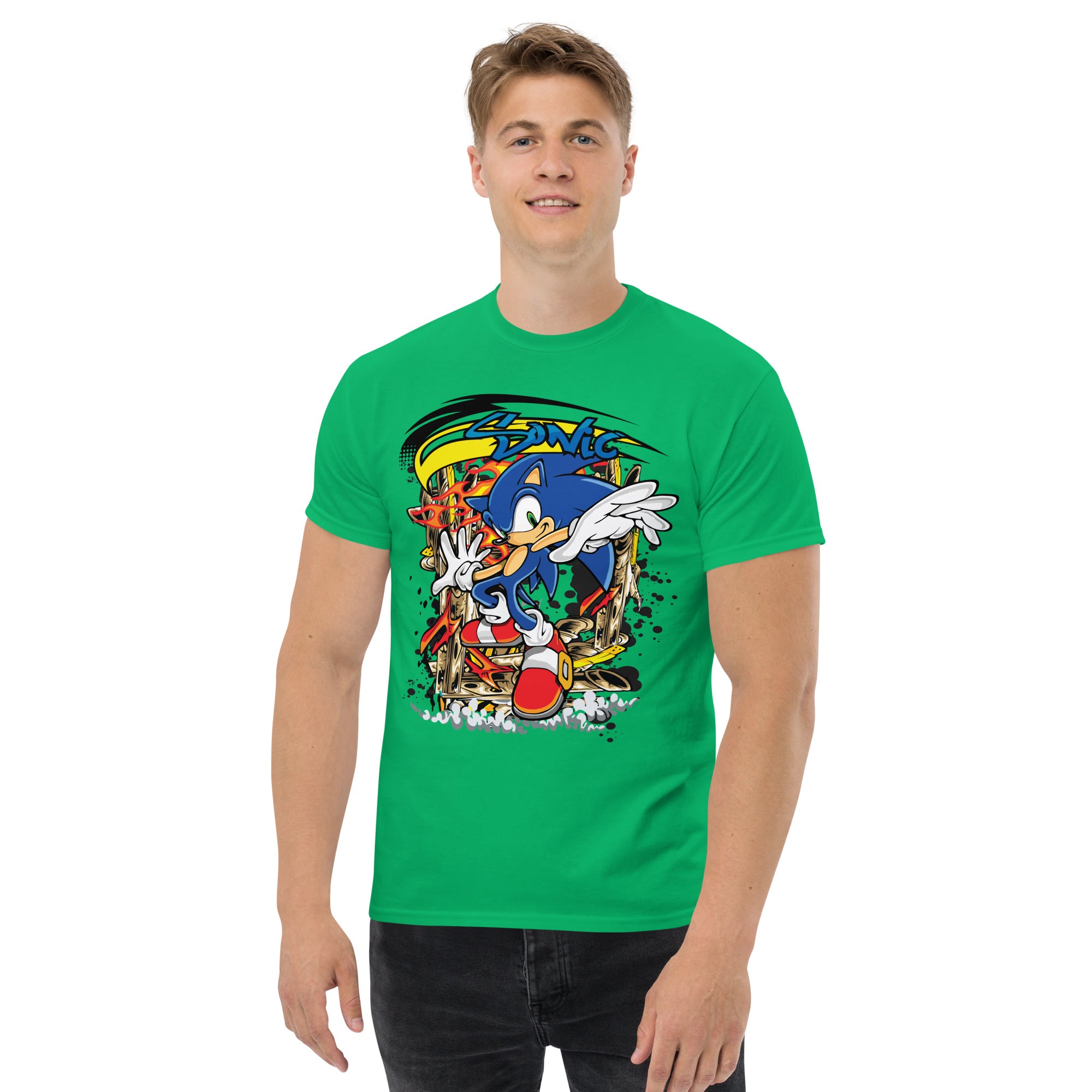 T-Shirt Unisex Stampata 100% Cotone – Confortevole – Design Graffito Sonic-Biiply