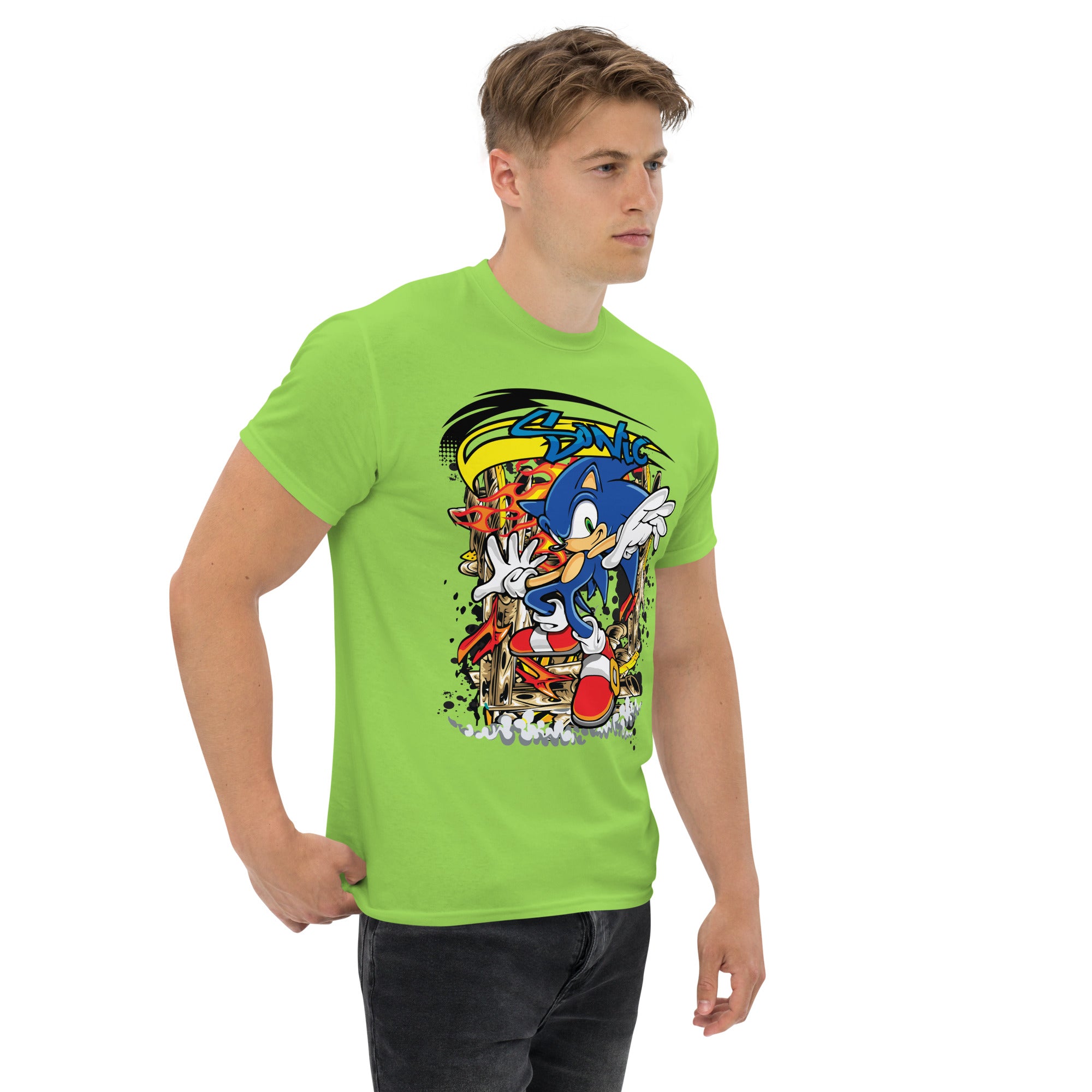 T-Shirt Unisex Stampata 100% Cotone – Confortevole – Design Graffito Sonic-Biiply