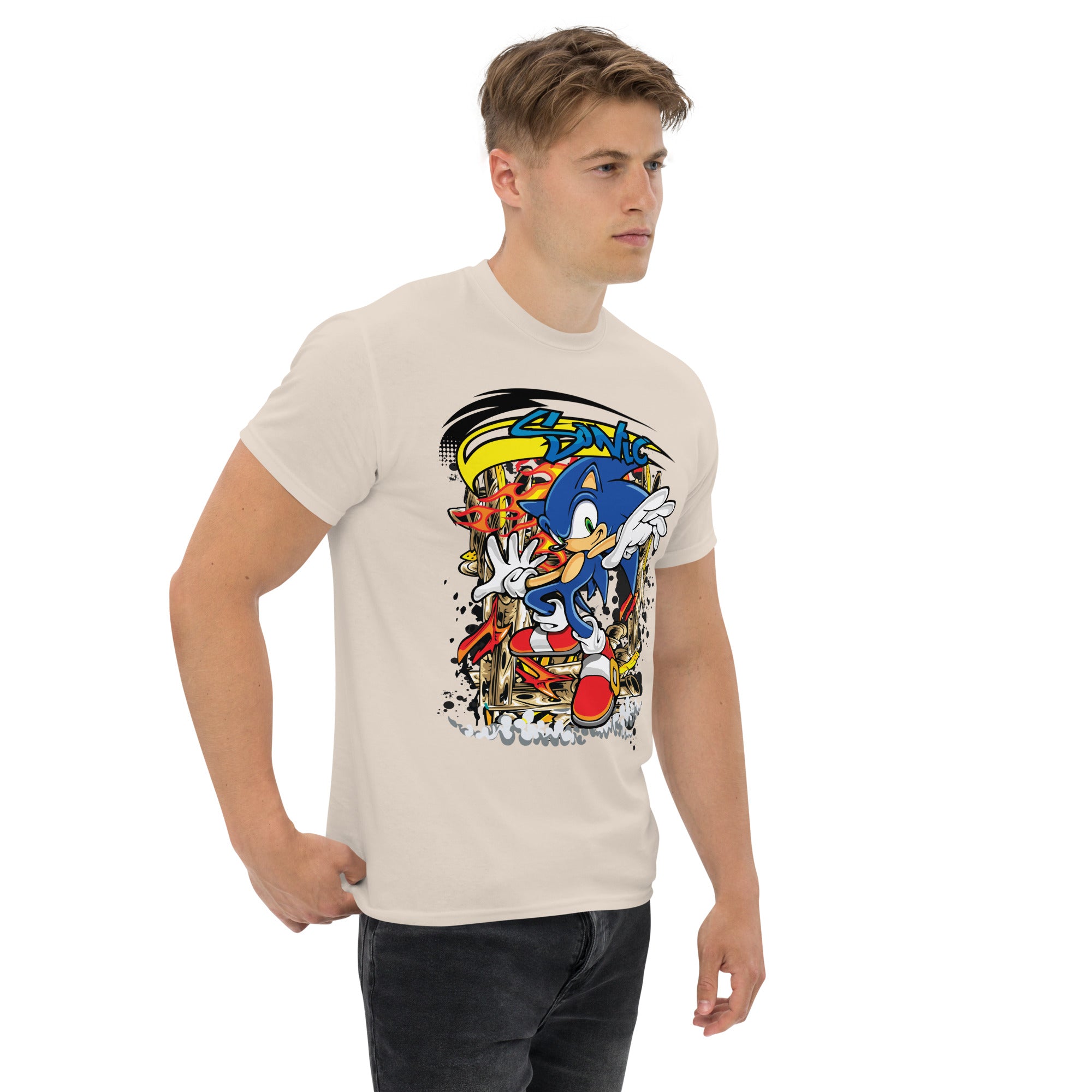 T-Shirt Unisex Stampata 100% Cotone – Confortevole – Design Graffito Sonic-Biiply