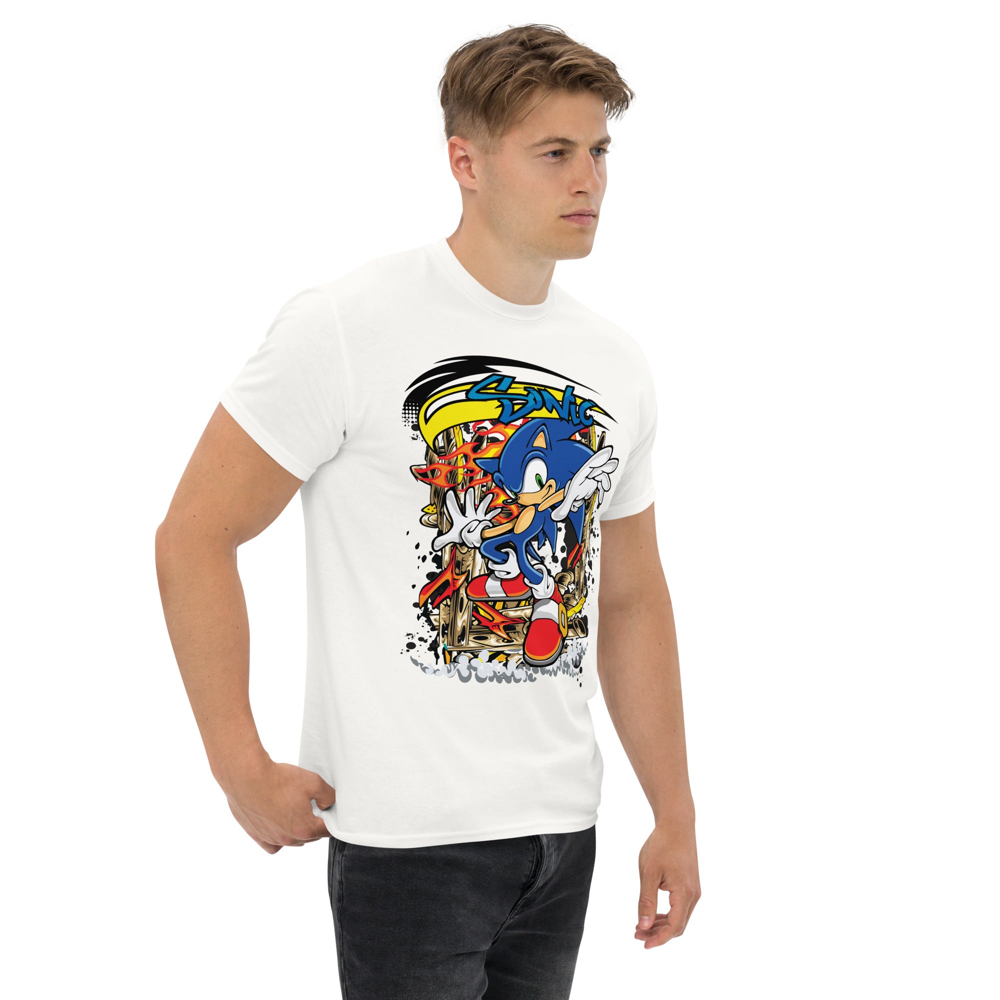 T-Shirt Unisex Stampata 100% Cotone – Confortevole – Design Graffito Sonic-Biiply