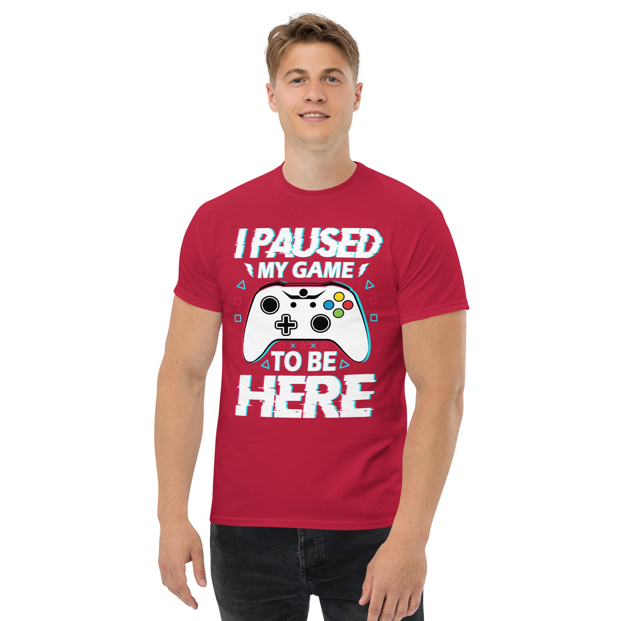 T-Shirt Unisex Stampata 100% Cotone – Confortevole – Design I'm Paused My Game To Be Here-Biiply