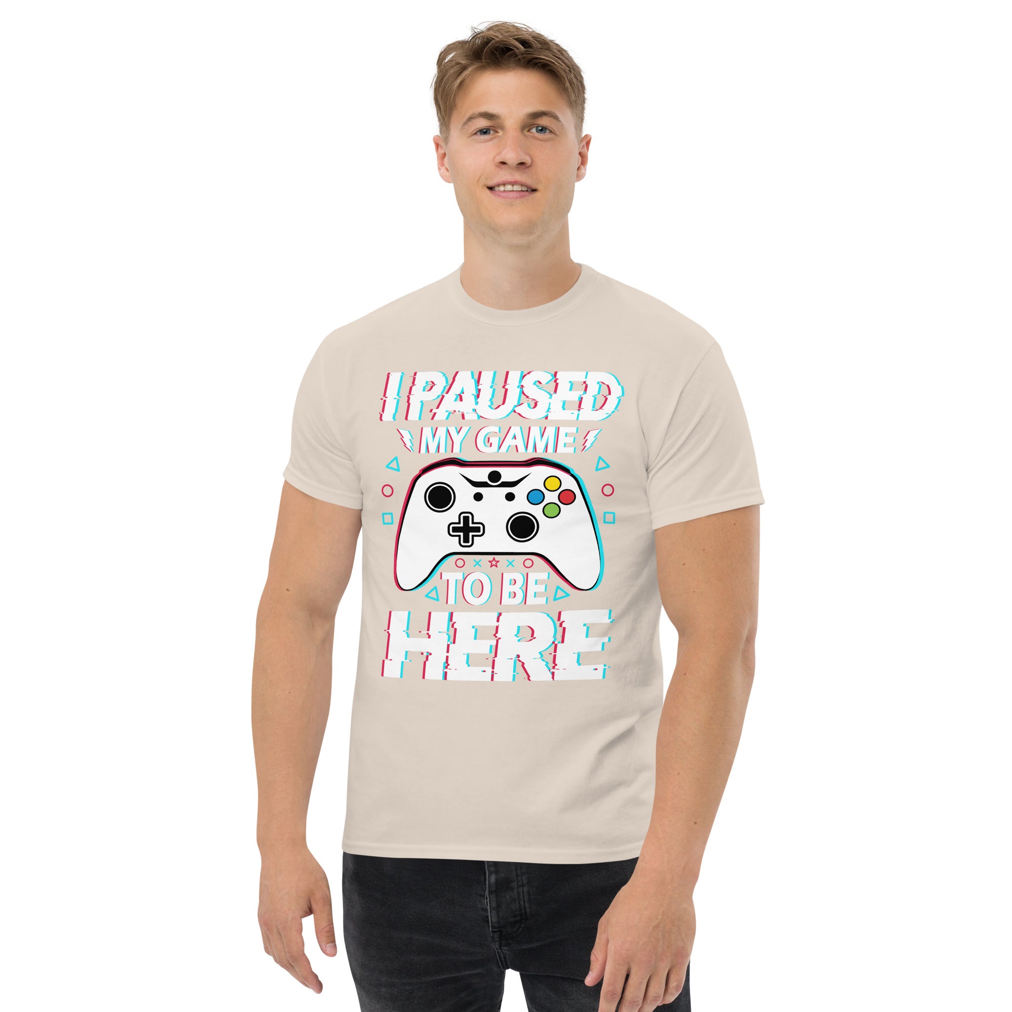 T-Shirt Unisex Stampata 100% Cotone – Confortevole – Design I'm Paused My Game To Be Here-Biiply