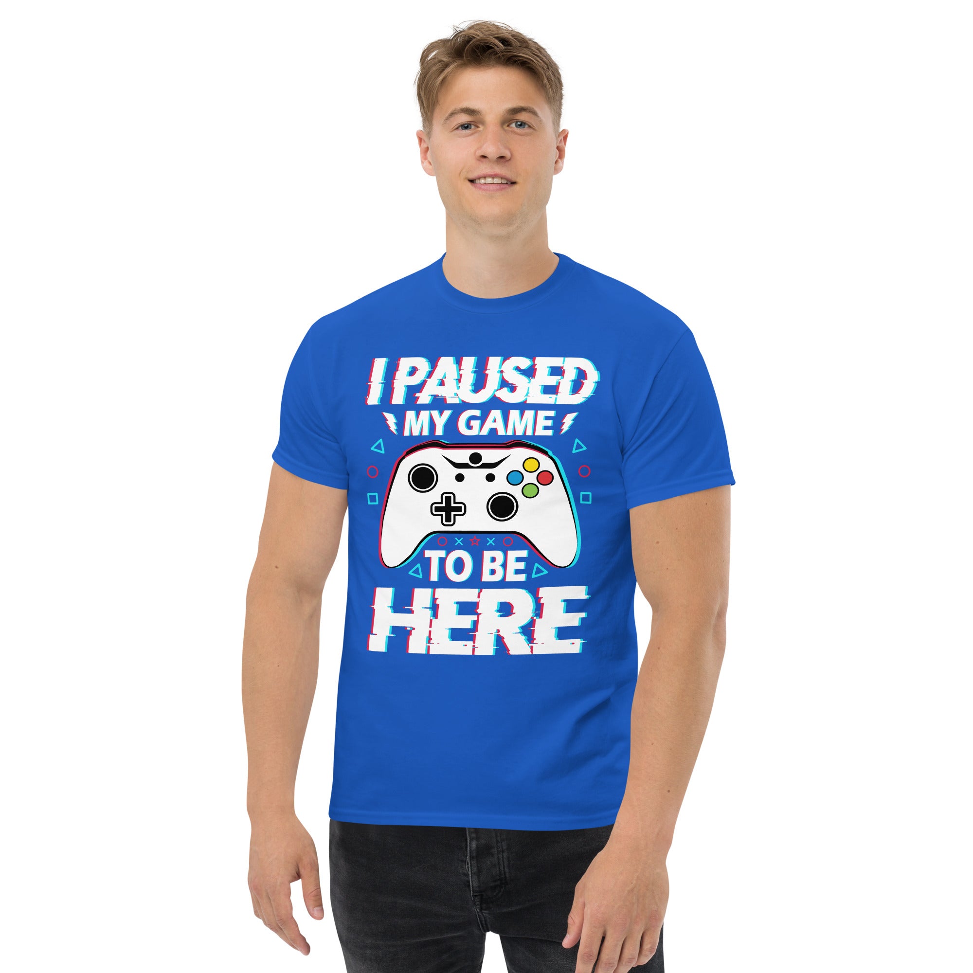 T-Shirt Unisex Stampata 100% Cotone – Confortevole – Design I'm Paused My Game To Be Here-Biiply