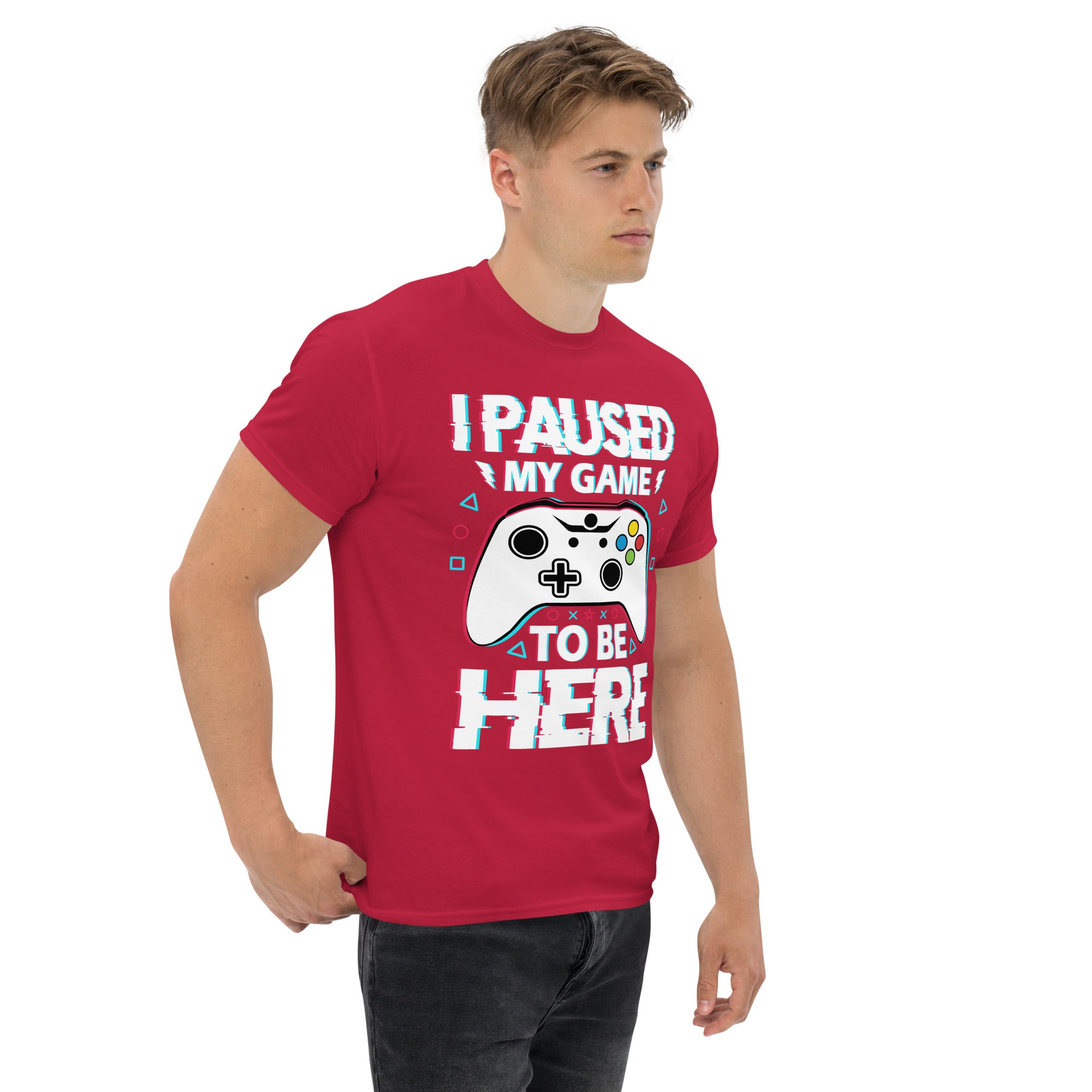 T-Shirt Unisex Stampata 100% Cotone – Confortevole – Design I'm Paused My Game To Be Here-Biiply