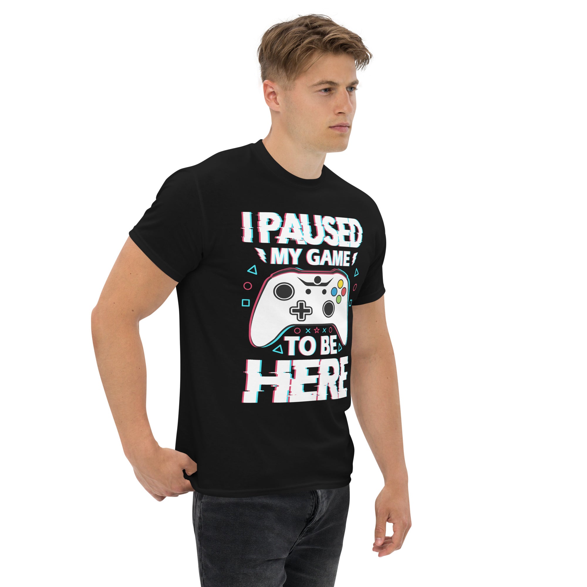 T-Shirt Unisex Stampata 100% Cotone – Confortevole – Design I'm Paused My Game To Be Here-Biiply