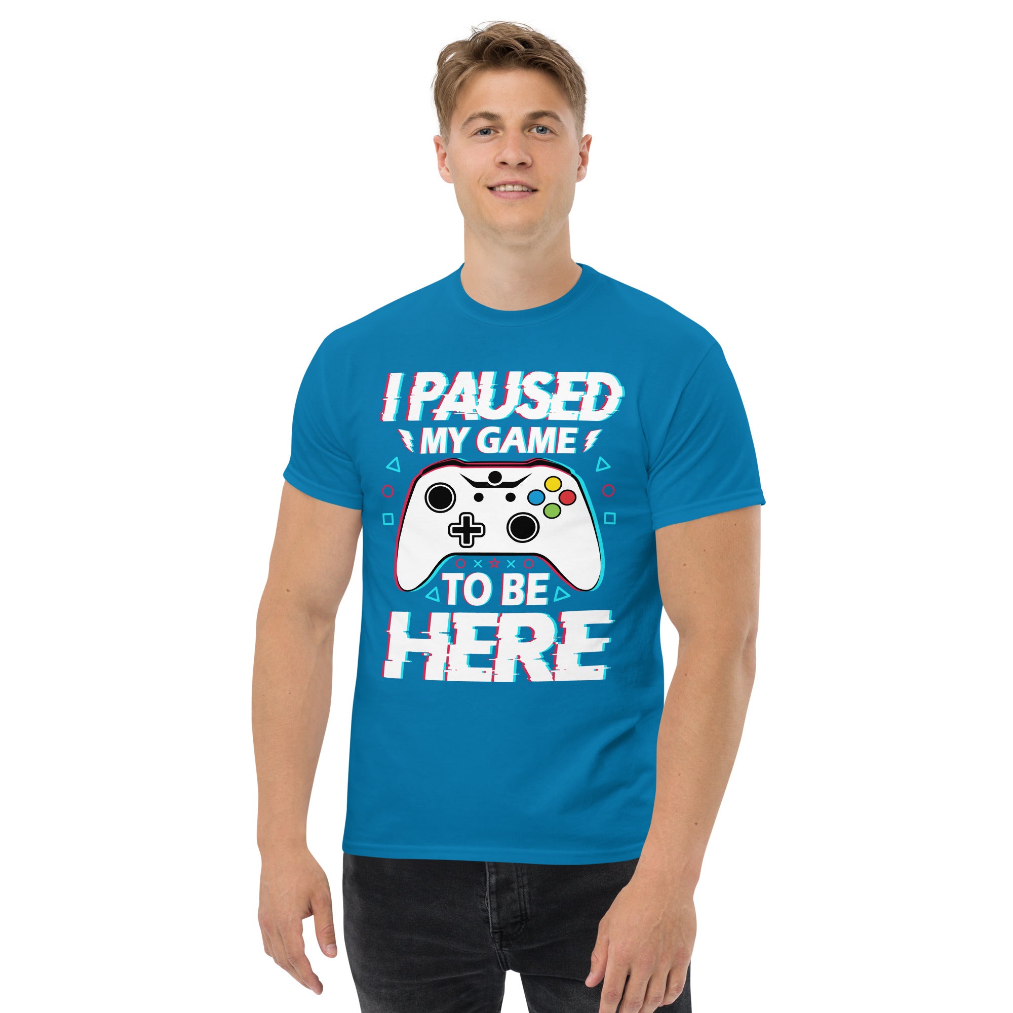T-Shirt Unisex Stampata 100% Cotone – Confortevole – Design I'm Paused My Game To Be Here-Biiply