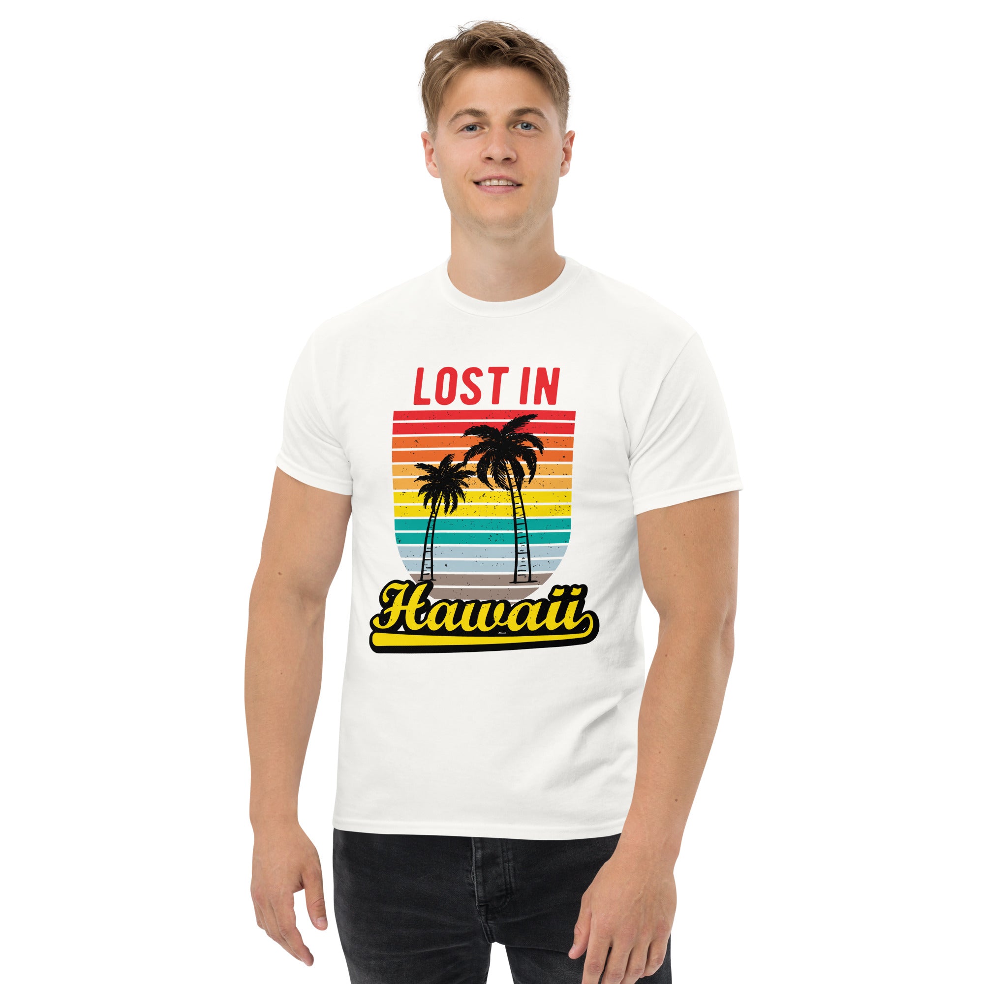 T-Shirt Unisex Stampata 100% Cotone – Confortevole – Design Lost in Hawaii-Biiply