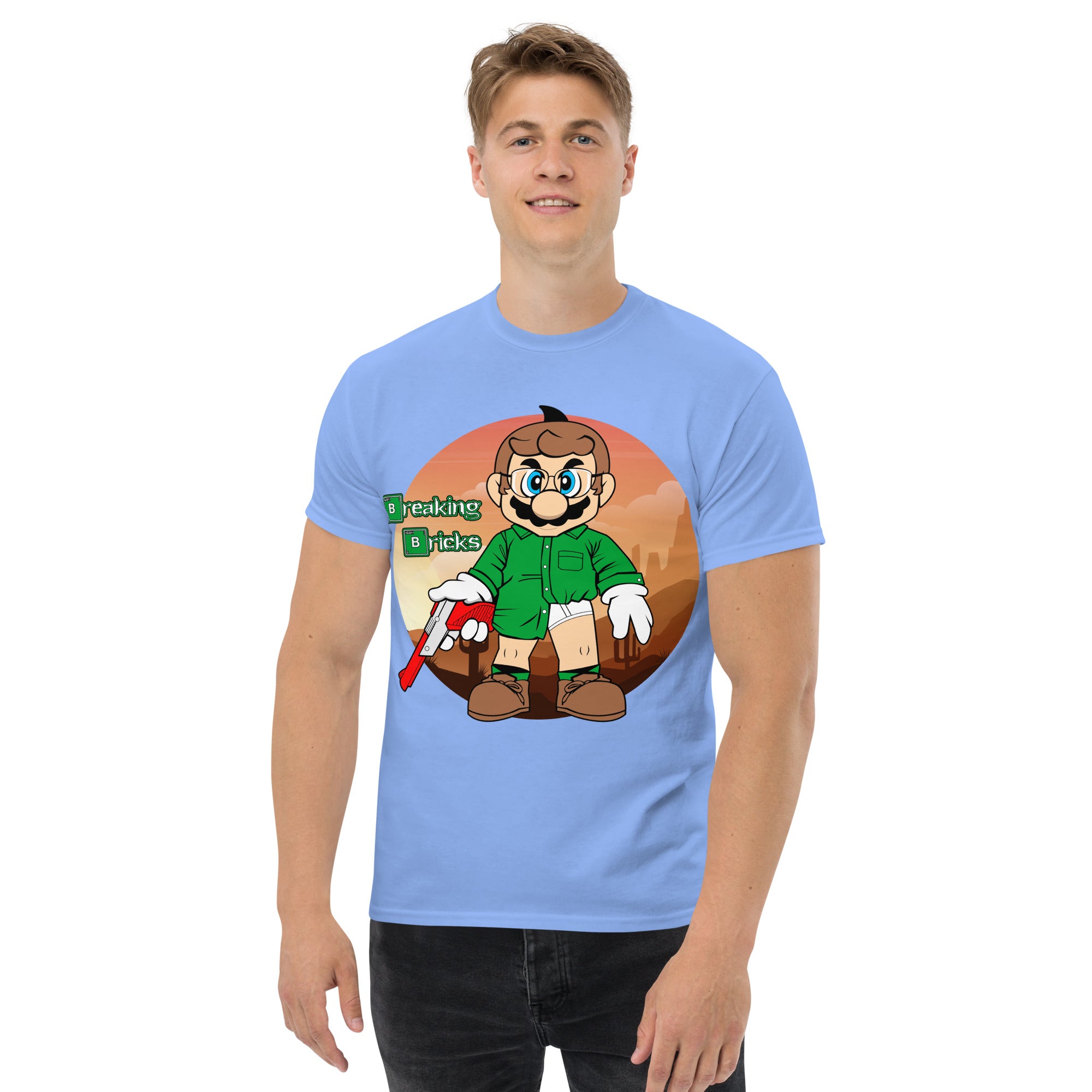 T-Shirt Unisex Stampata 100% Cotone – Confortevole – Design Mario Breaking Bricks-Biiply