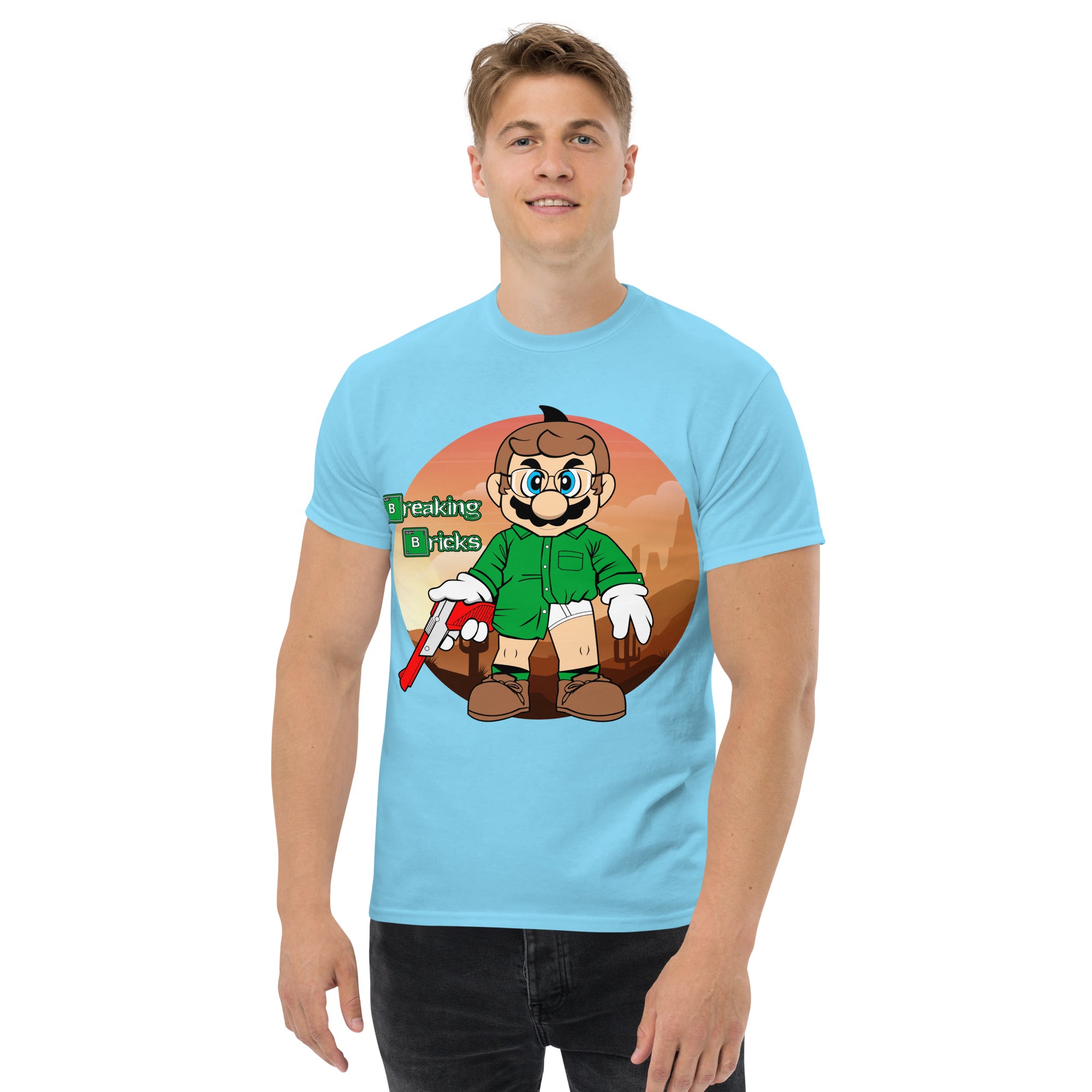 T-Shirt Unisex Stampata 100% Cotone – Confortevole – Design Mario Breaking Bricks-Biiply