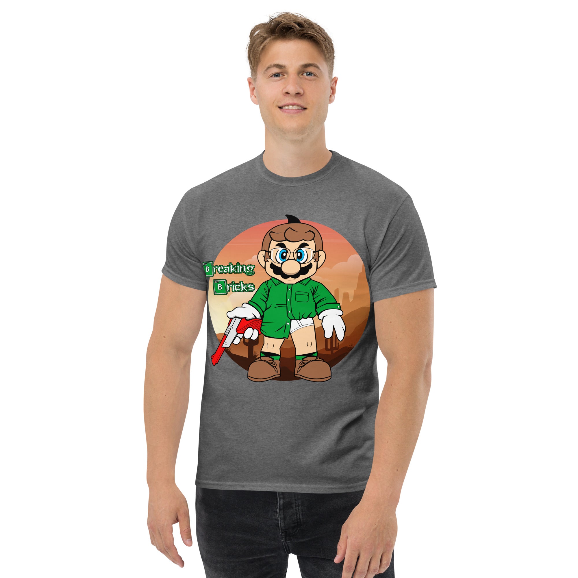 T-Shirt Unisex Stampata 100% Cotone – Confortevole – Design Mario Breaking Bricks-Biiply