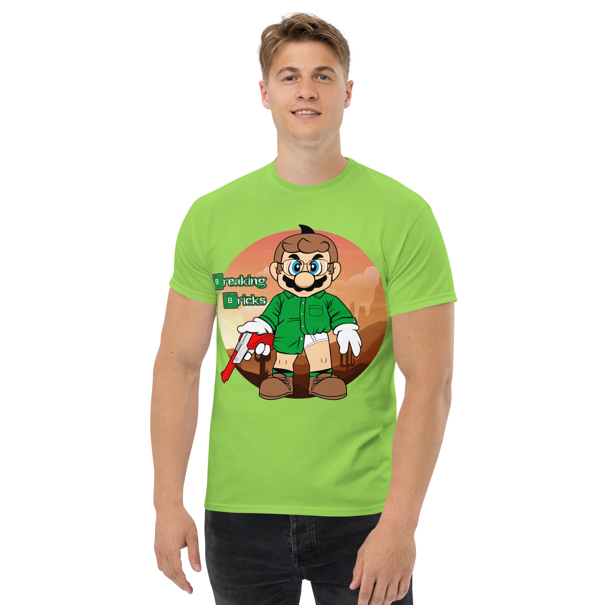 T-Shirt Unisex Stampata 100% Cotone – Confortevole – Design Mario Breaking Bricks-Biiply