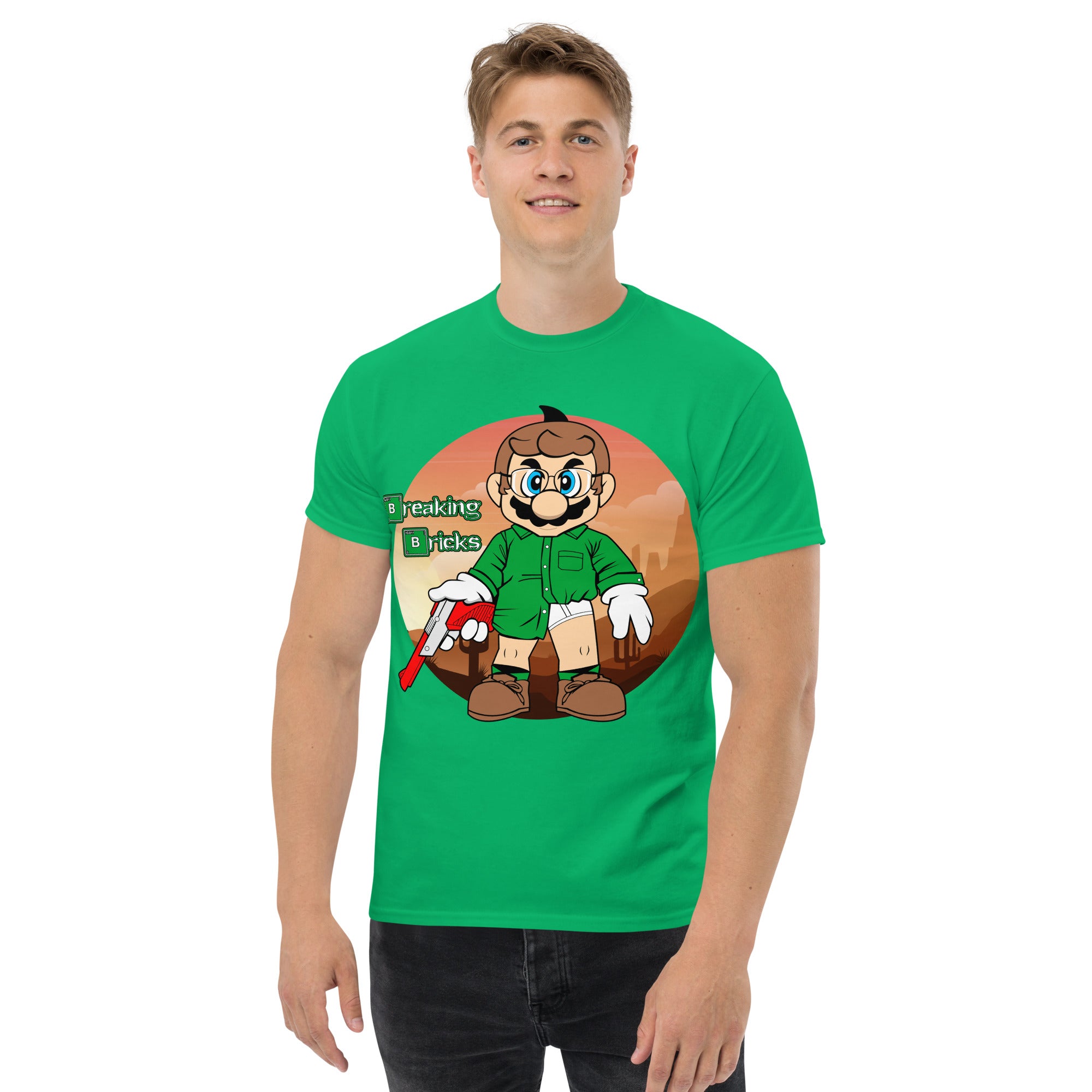 T-Shirt Unisex Stampata 100% Cotone – Confortevole – Design Mario Breaking Bricks-Biiply