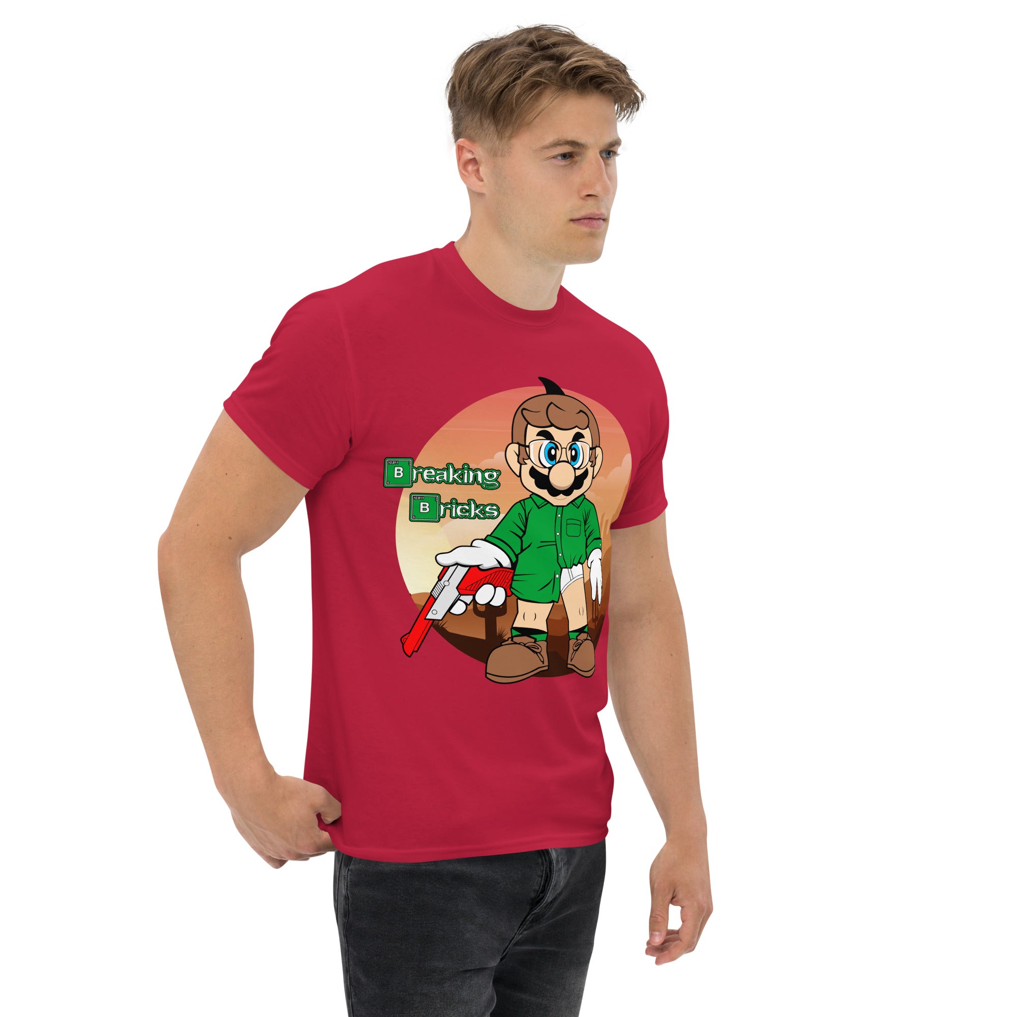 T-Shirt Unisex Stampata 100% Cotone – Confortevole – Design Mario Breaking Bricks-Biiply