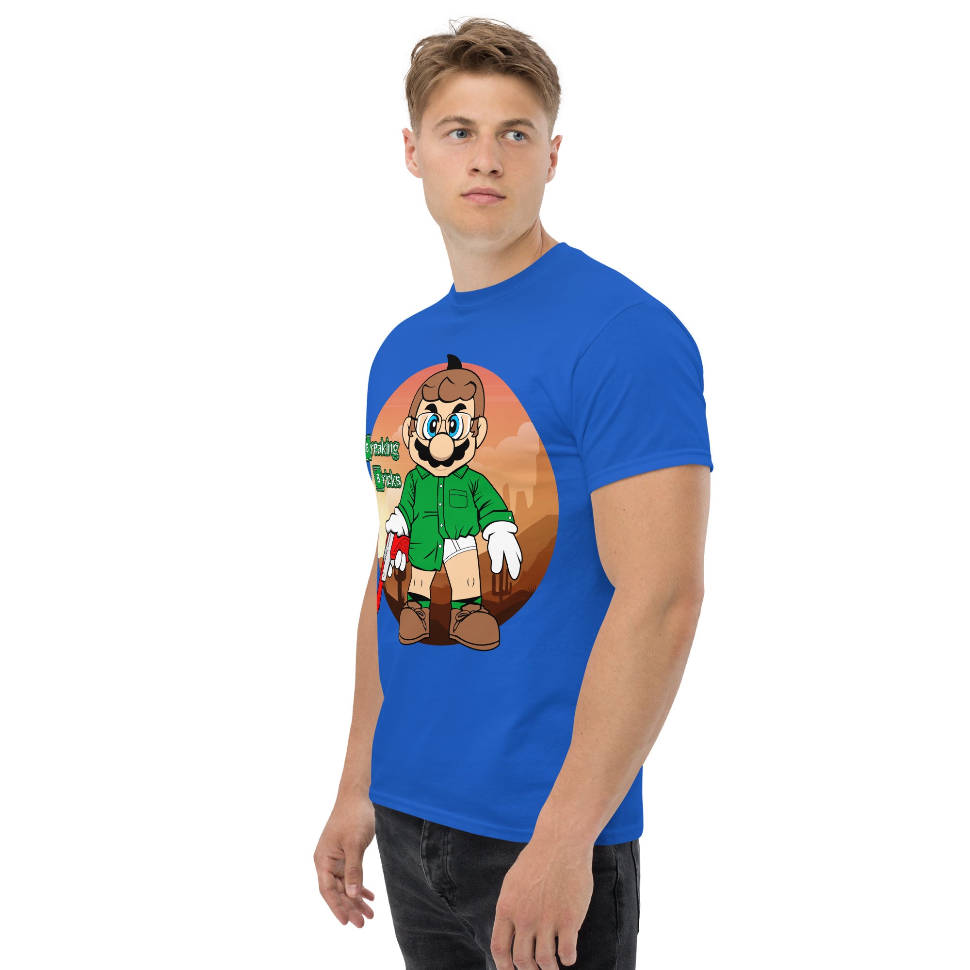 T-Shirt Unisex Stampata 100% Cotone – Confortevole – Design Mario Breaking Bricks-Biiply