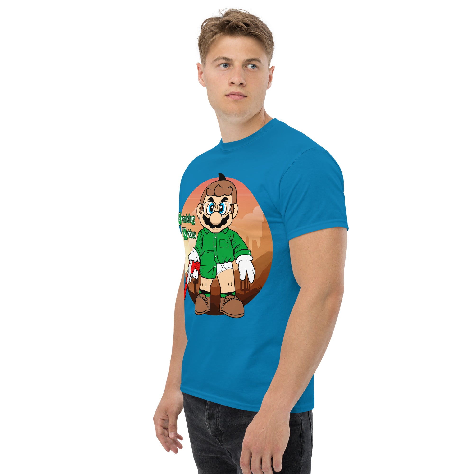 T-Shirt Unisex Stampata 100% Cotone – Confortevole – Design Mario Breaking Bricks-Biiply