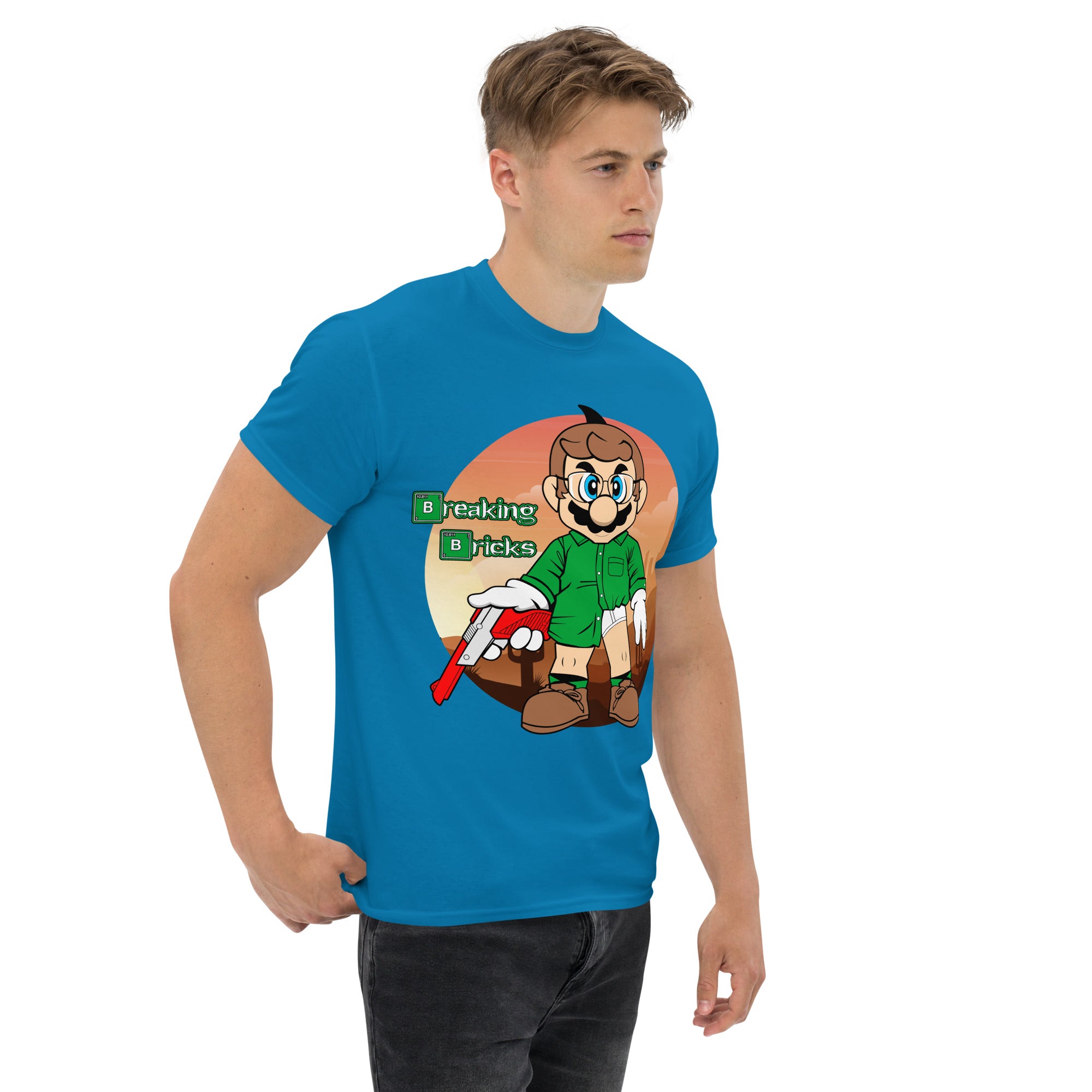 T-Shirt Unisex Stampata 100% Cotone – Confortevole – Design Mario Breaking Bricks-Biiply