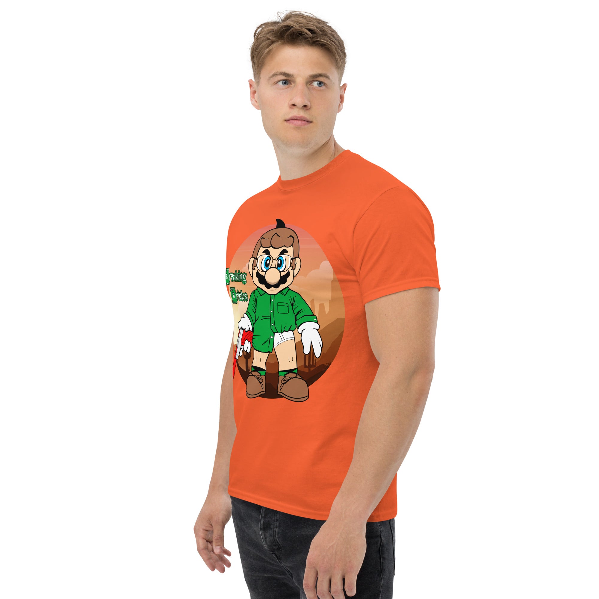T-Shirt Unisex Stampata 100% Cotone – Confortevole – Design Mario Breaking Bricks-Biiply