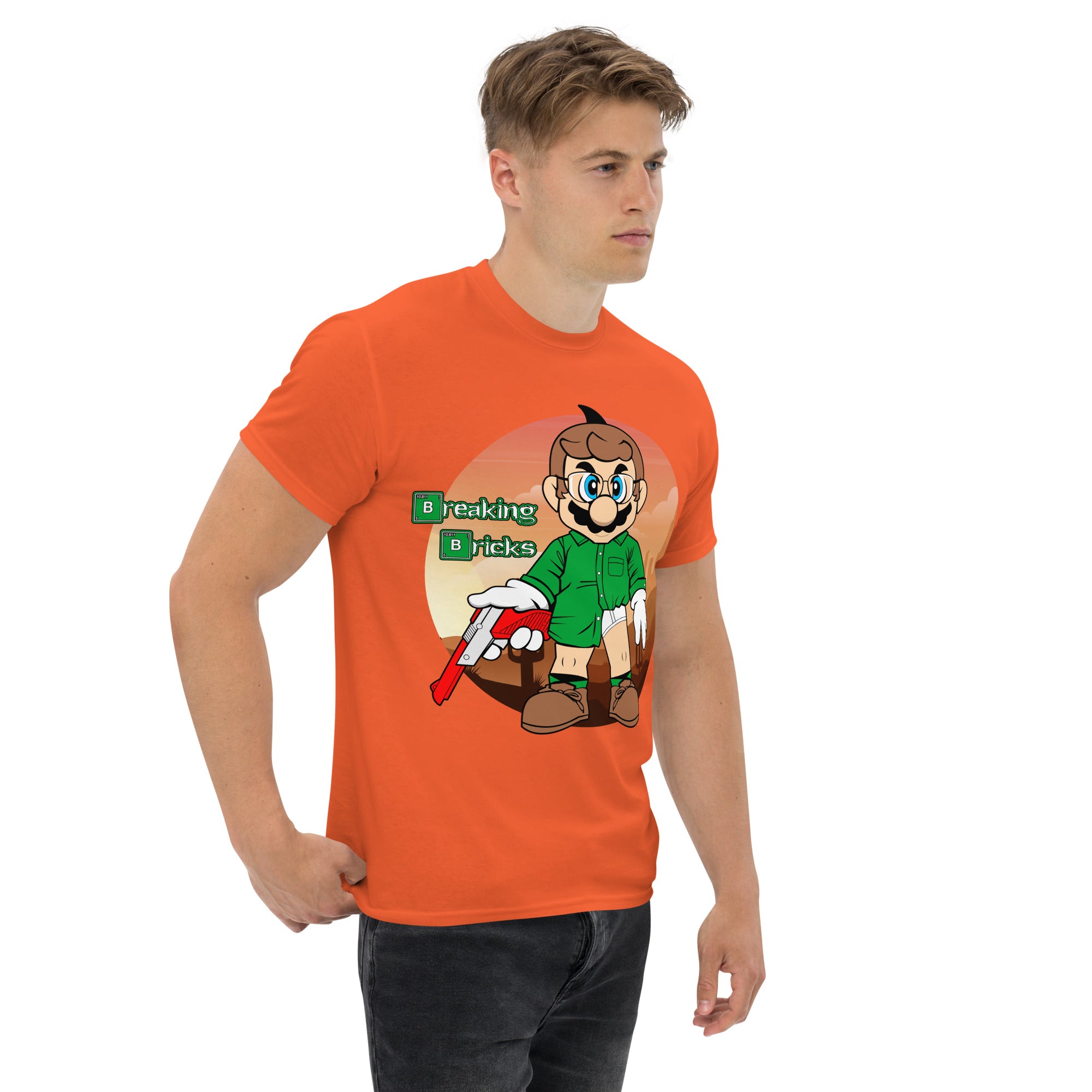 T-Shirt Unisex Stampata 100% Cotone – Confortevole – Design Mario Breaking Bricks-Biiply