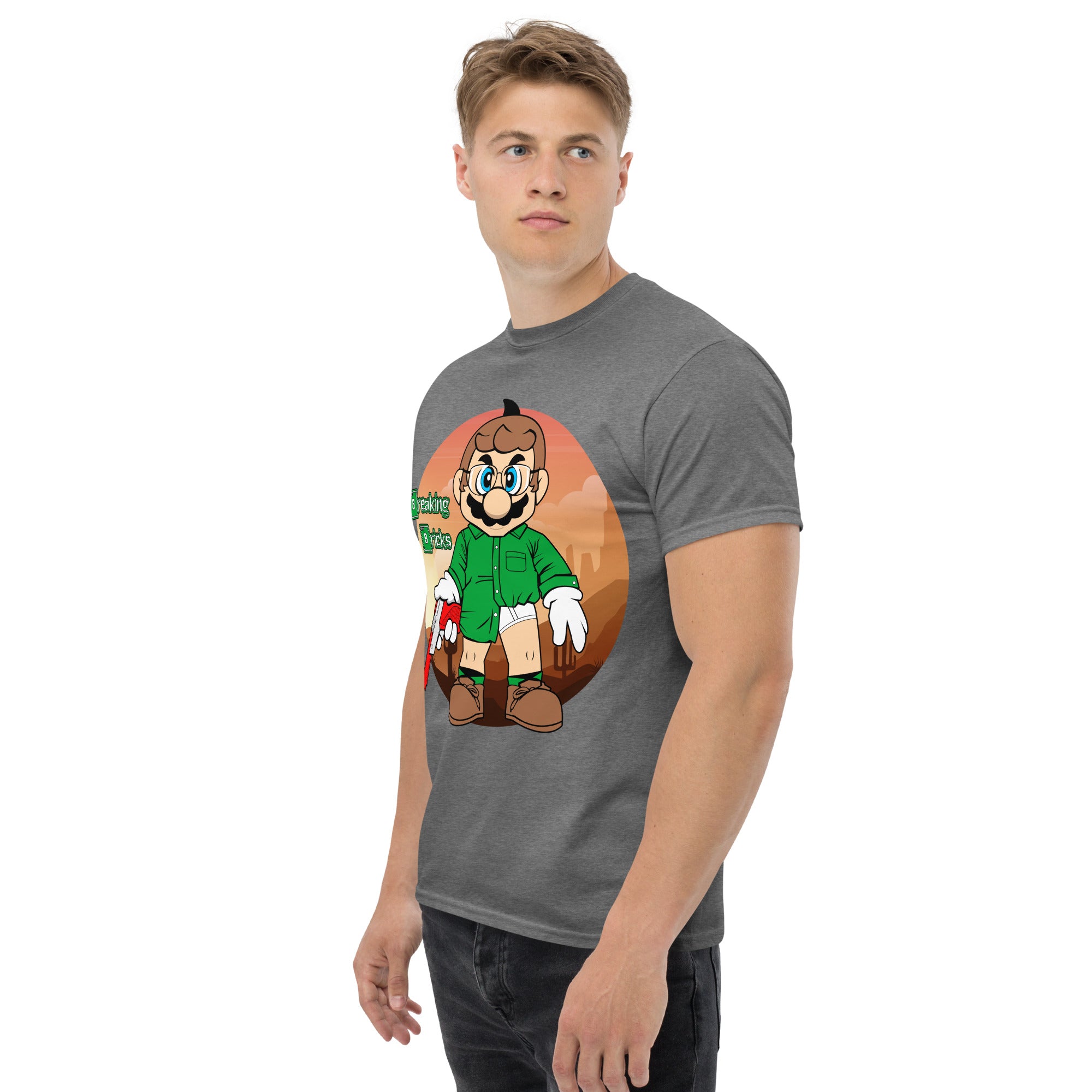 T-Shirt Unisex Stampata 100% Cotone – Confortevole – Design Mario Breaking Bricks-Biiply