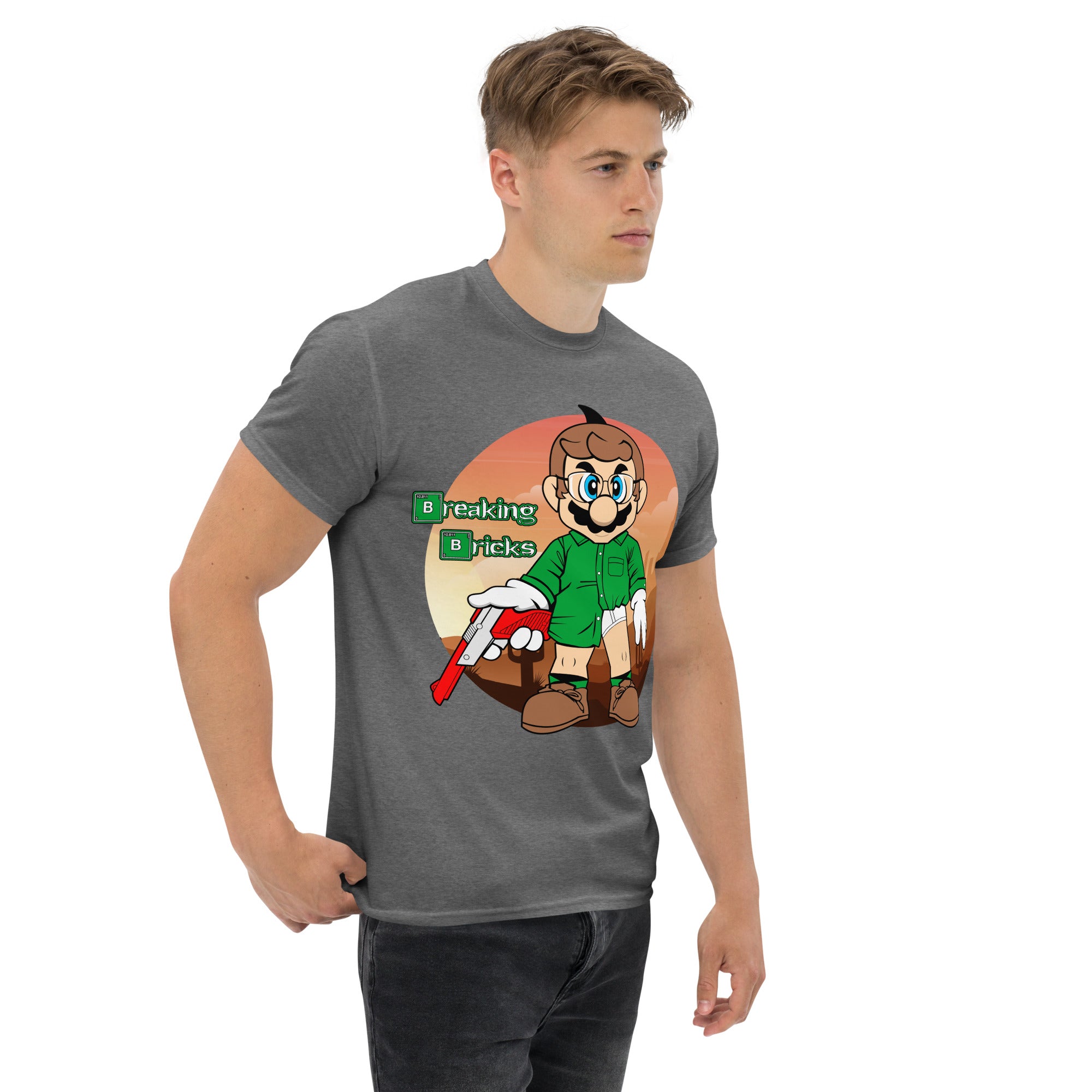 T-Shirt Unisex Stampata 100% Cotone – Confortevole – Design Mario Breaking Bricks-Biiply