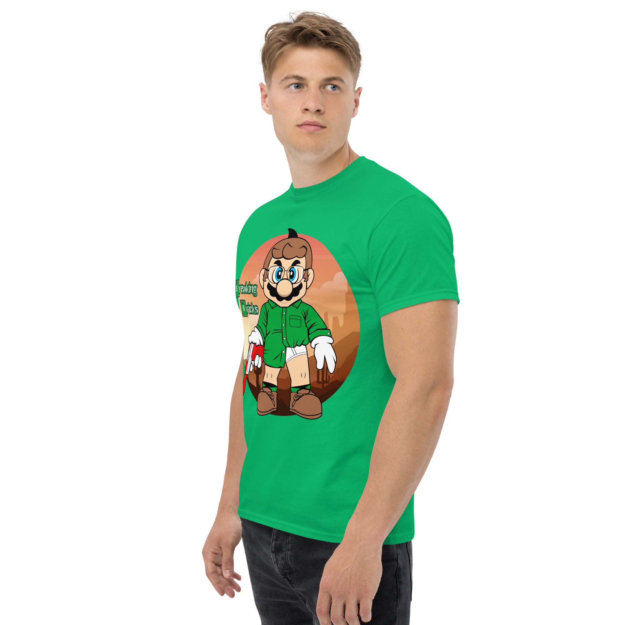 T-Shirt Unisex Stampata 100% Cotone – Confortevole – Design Mario Breaking Bricks-Biiply