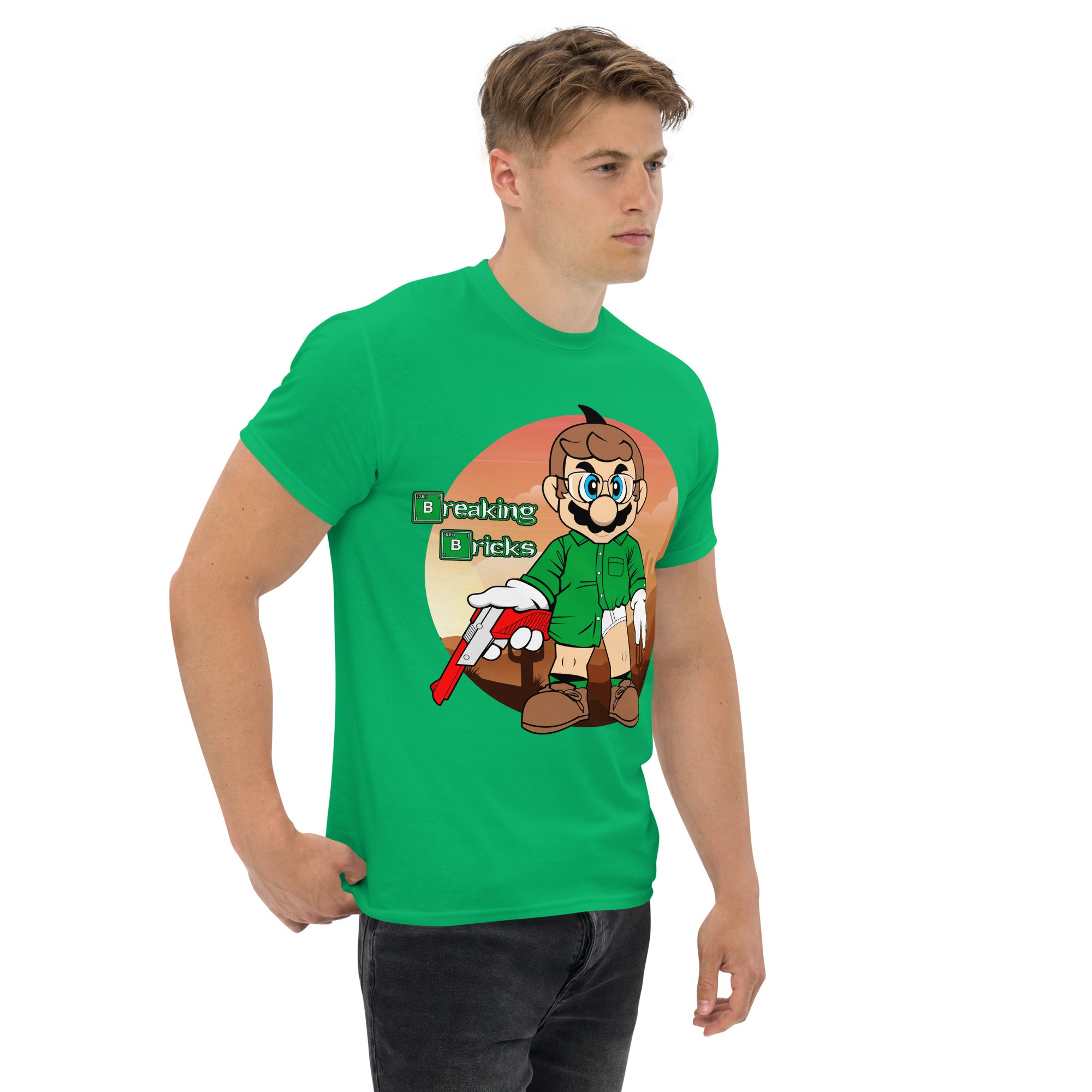 T-Shirt Unisex Stampata 100% Cotone – Confortevole – Design Mario Breaking Bricks-Biiply
