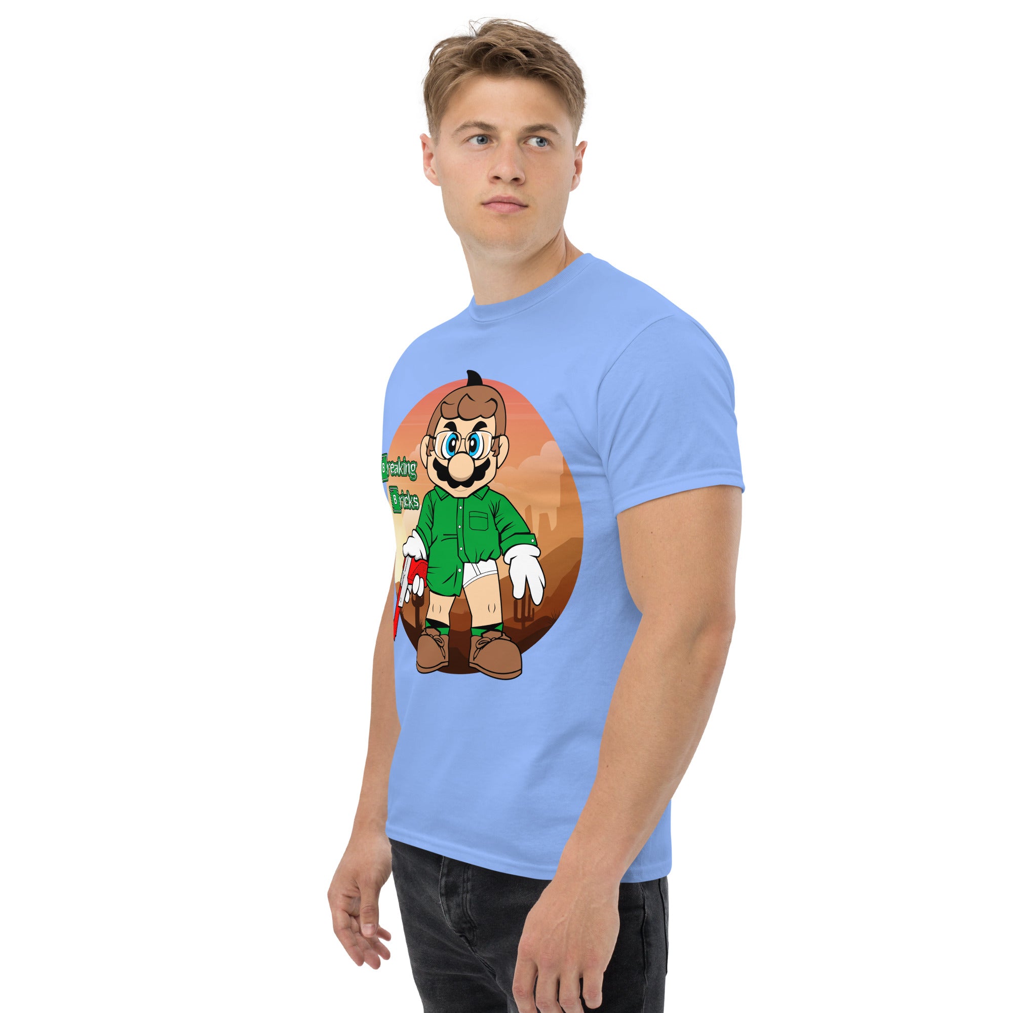 T-Shirt Unisex Stampata 100% Cotone – Confortevole – Design Mario Breaking Bricks-Biiply